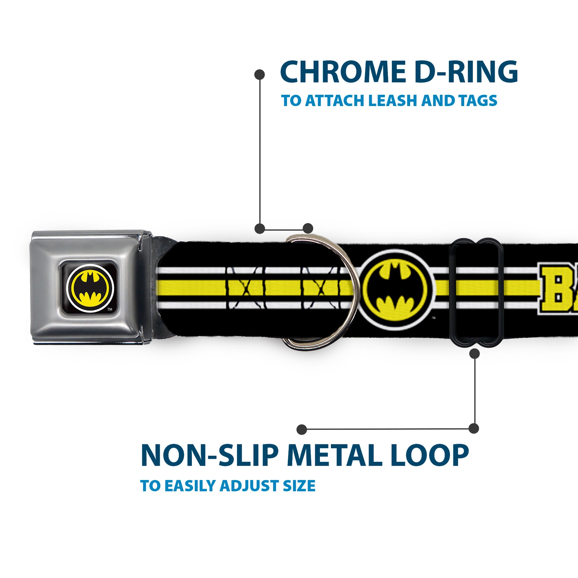 Bat Signal Black/White/Yellow Seatbelt Buckle Collar - BATMAN/Bat Signal Triple Stripe Black/White/Yellow Seatbelt Buckle Collars DC Comics