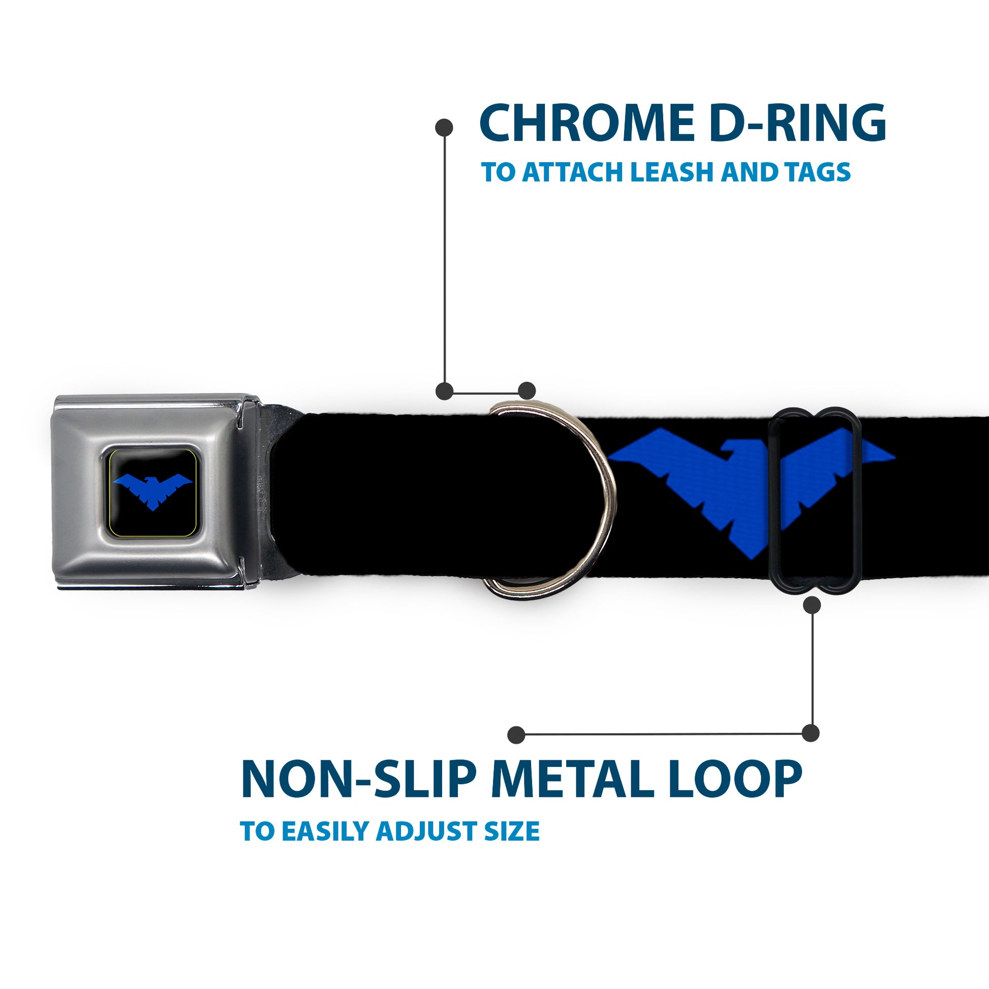 Nightwing Logo Full Color Black Blue Seatbelt Buckle Collar - Nightwing Logo Black/Blue Seatbelt Buckle Collars DC Comics