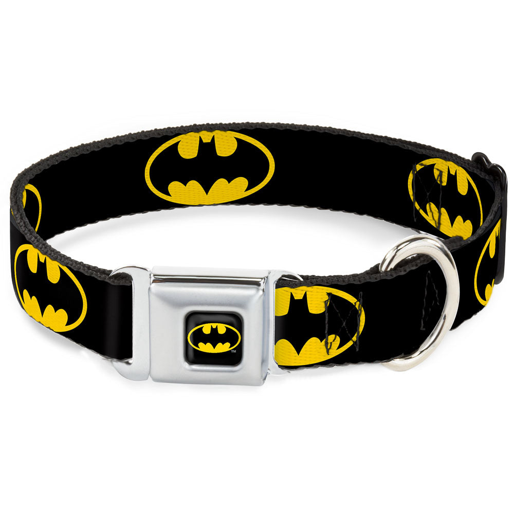 Batman Full Color Black Yellow Seatbelt Buckle Collar - Batman Shield Black/Yellow Seatbelt Buckle Collars DC Comics