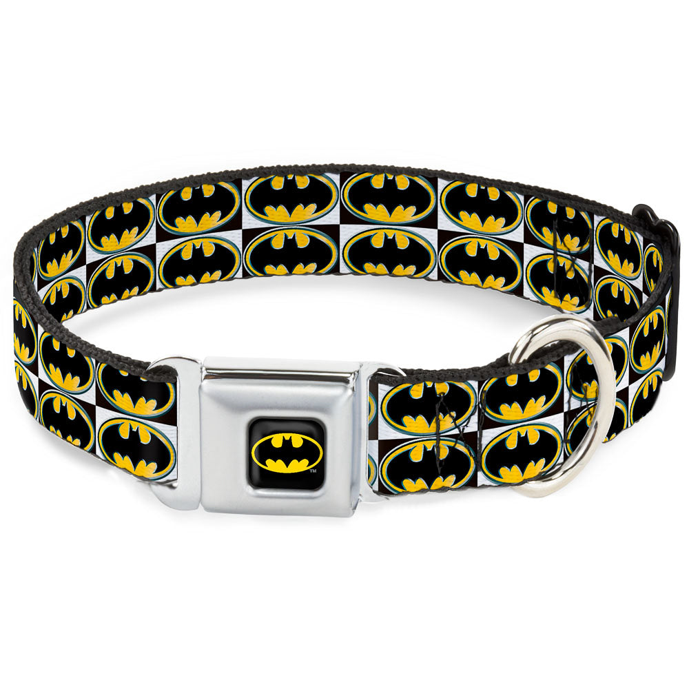 Batman Full Color Black Yellow Seatbelt Buckle Collar - Batman Shield Checkers Seatbelt Buckle Collars DC Comics