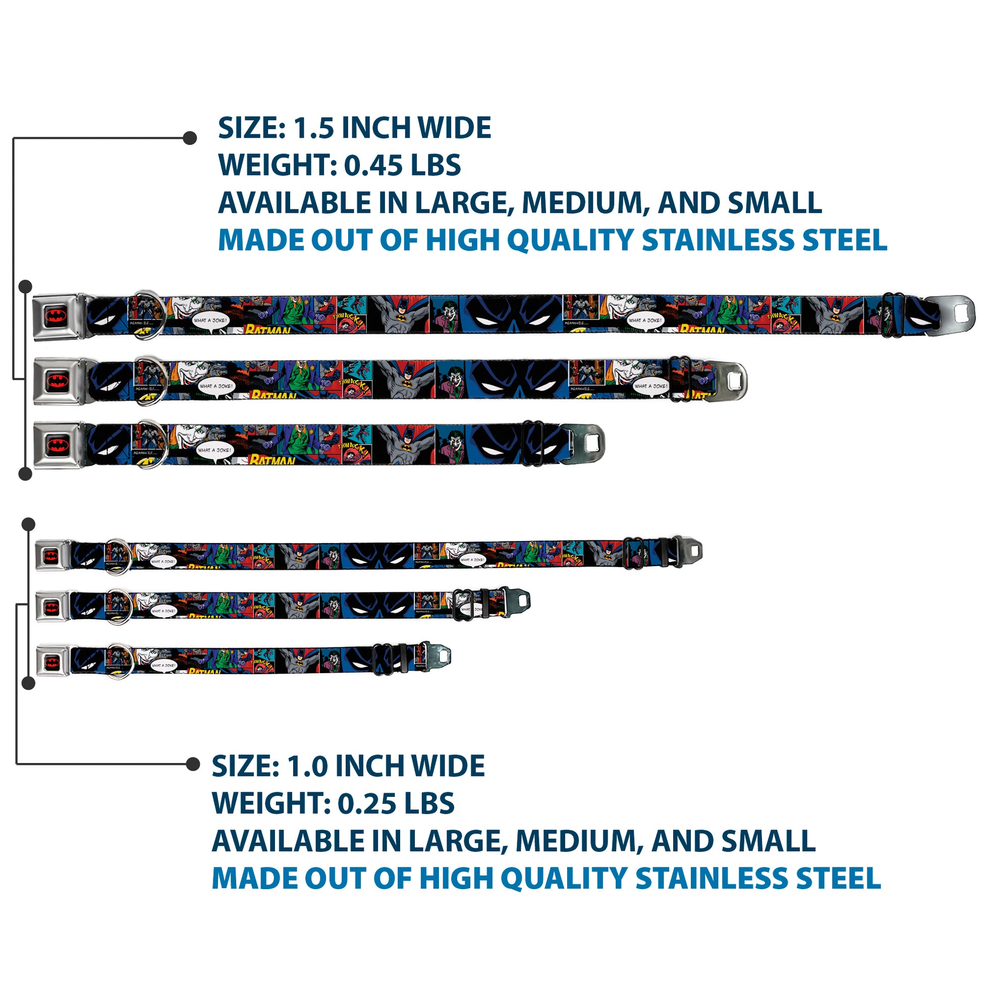 Batman Full Color Black Yellow Seatbelt Buckle Collar - Batman & Joker Comic Strip Seatbelt Buckle Collars DC Comics