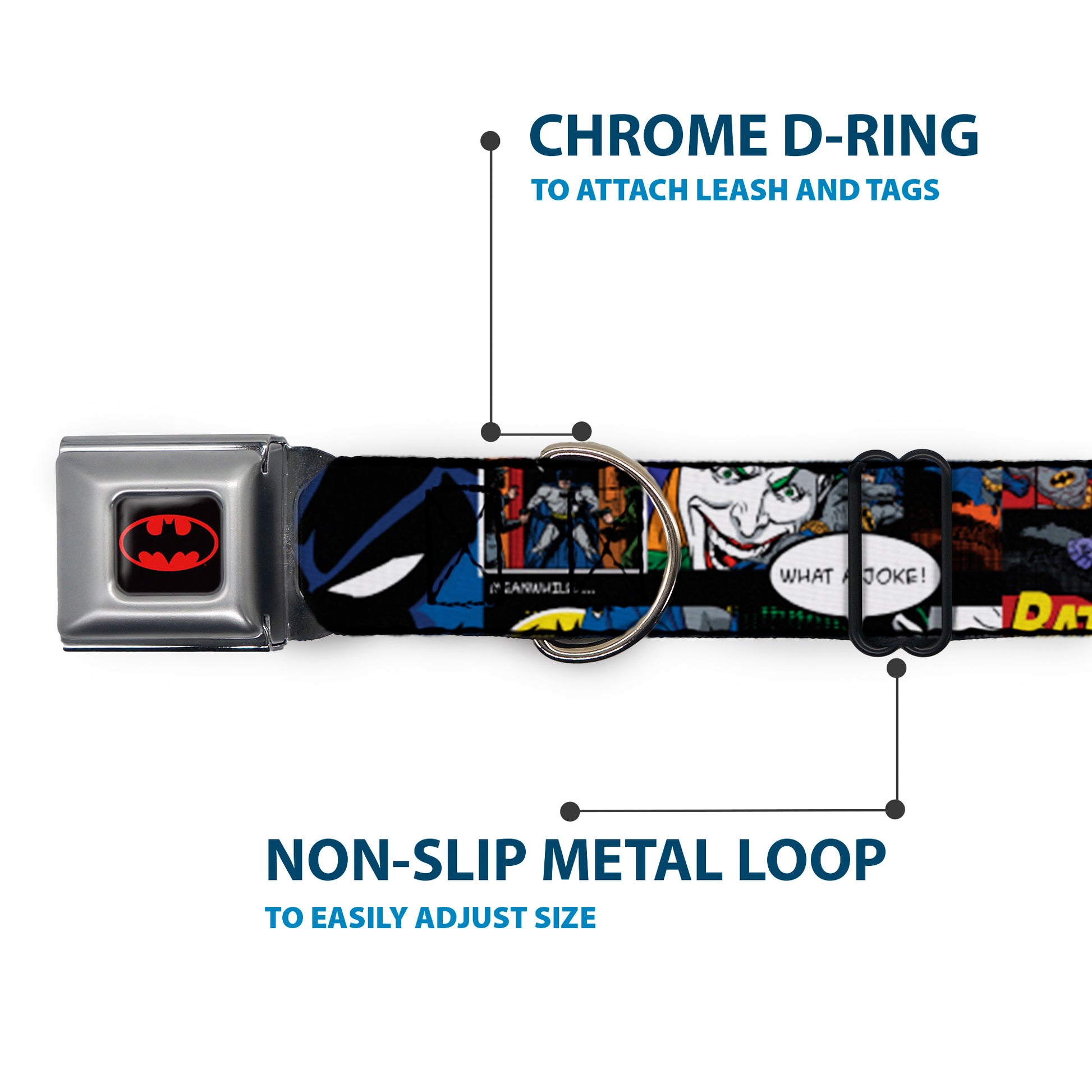 Batman Full Color Black Yellow Seatbelt Buckle Collar - Batman & Joker Comic Strip Seatbelt Buckle Collars DC Comics