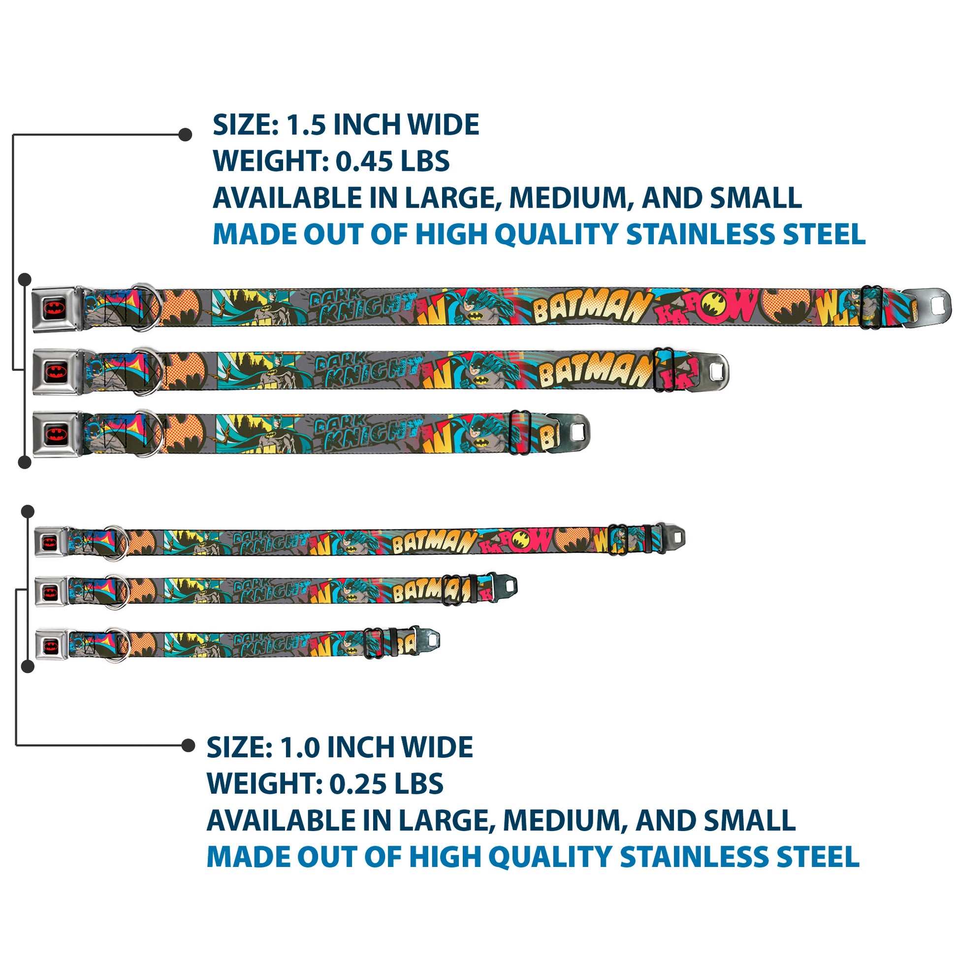 Batman Full Color Black Yellow Seatbelt Buckle Collar - Batman Dark Knight Seatbelt Buckle Collars DC Comics