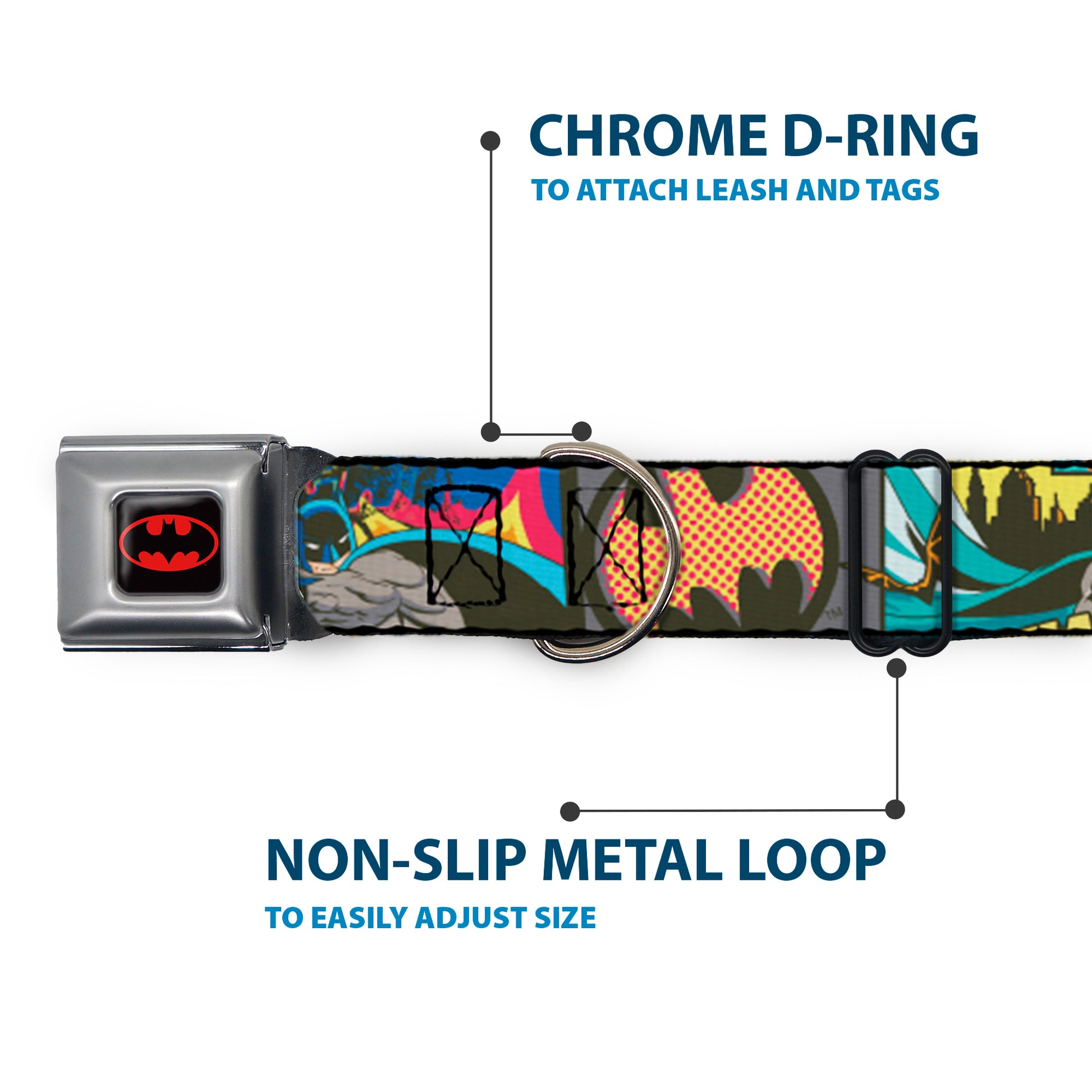 Batman Full Color Black Yellow Seatbelt Buckle Collar - Batman Dark Knight Seatbelt Buckle Collars DC Comics