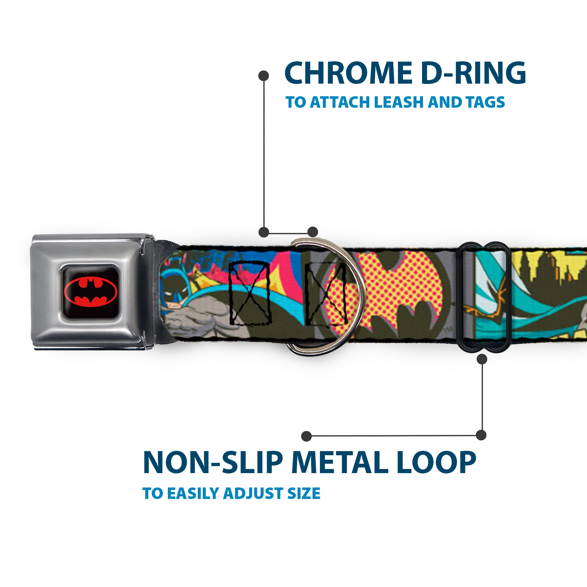 Batman Full Color Black Yellow Seatbelt Buckle Collar - Batman Dark Knight Seatbelt Buckle Collars DC Comics