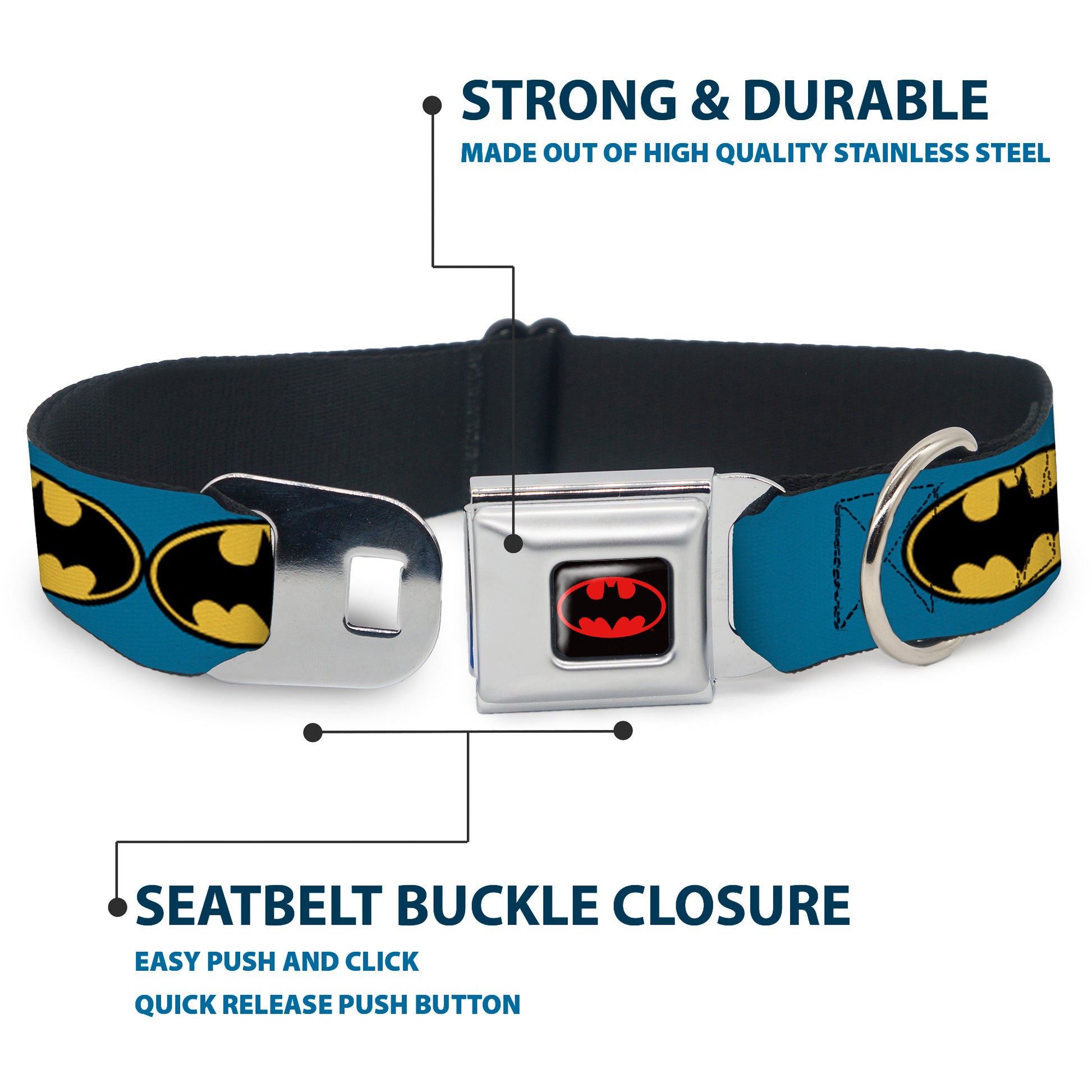 Batman Full Color Black Yellow Seatbelt Buckle Collar - Bat Signal-3 Blue/Black/Yellow Seatbelt Buckle Collars DC Comics