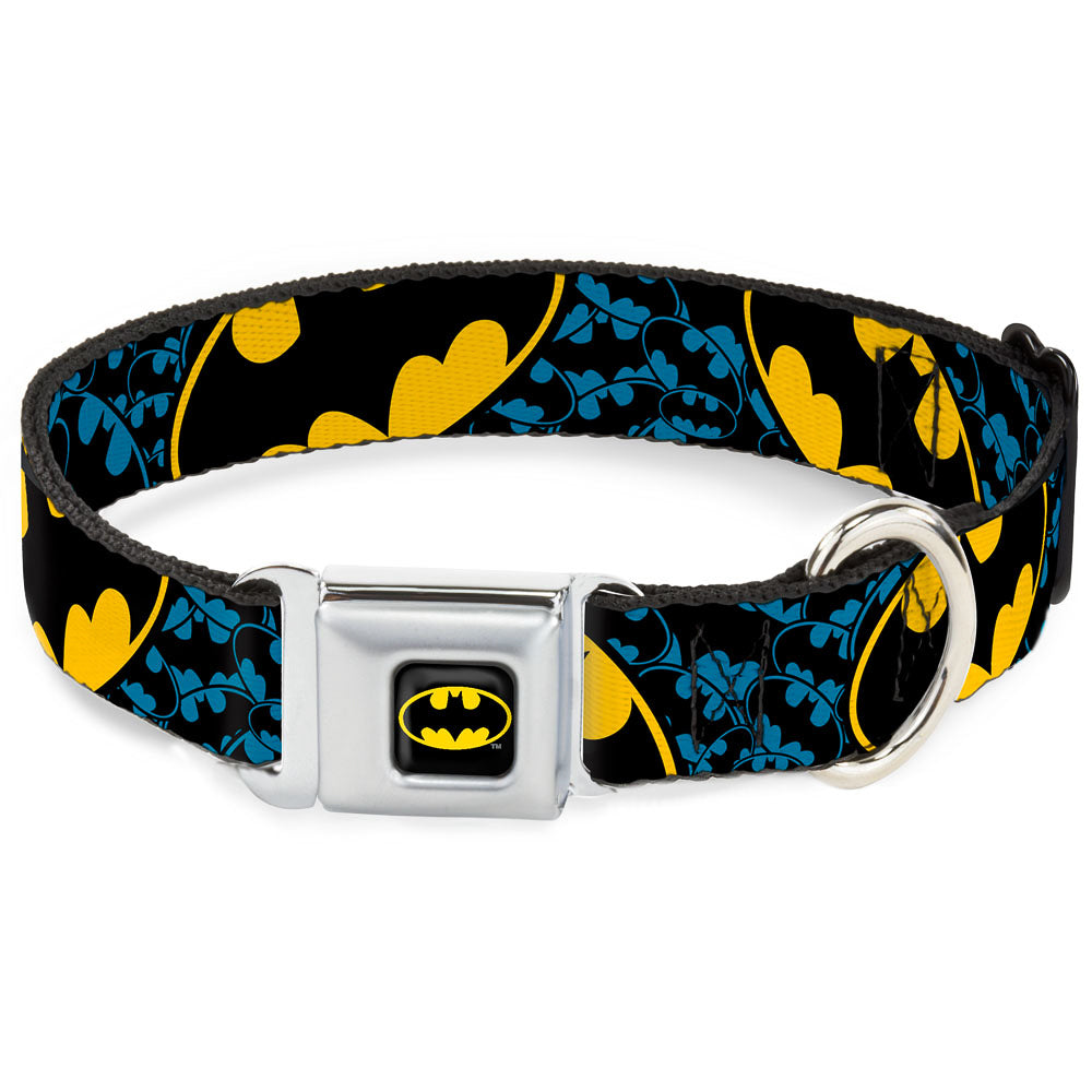 Batman Full Color Black Yellow Seatbelt Buckle Collar - Bat Signals Stacked w/CLOSE-UP Blue/Black/Yellow Seatbelt Buckle Collars DC Comics