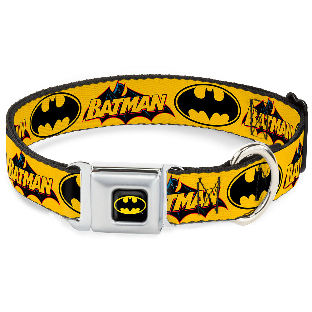 Batman Full Color Black Yellow Seatbelt Buckle Collar - Vintage Batman Logo & Bat Signal-3 Yellow Seatbelt Buckle Collars DC Comics