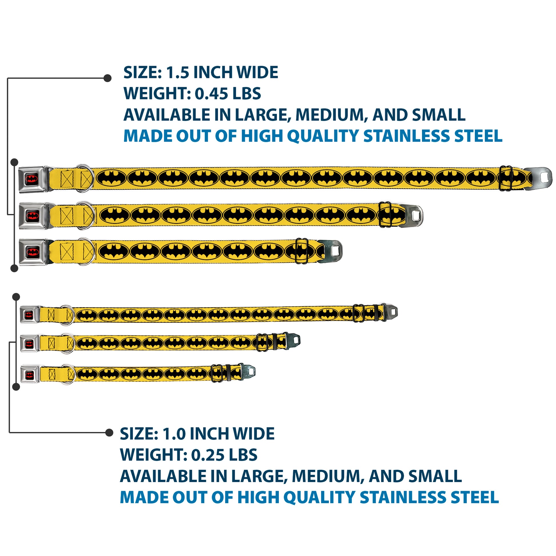 Batman Full Color Black Yellow Seatbelt Buckle Collar - Bat Signal-3 Yellow/Black/Yellow Seatbelt Buckle Collars DC Comics
