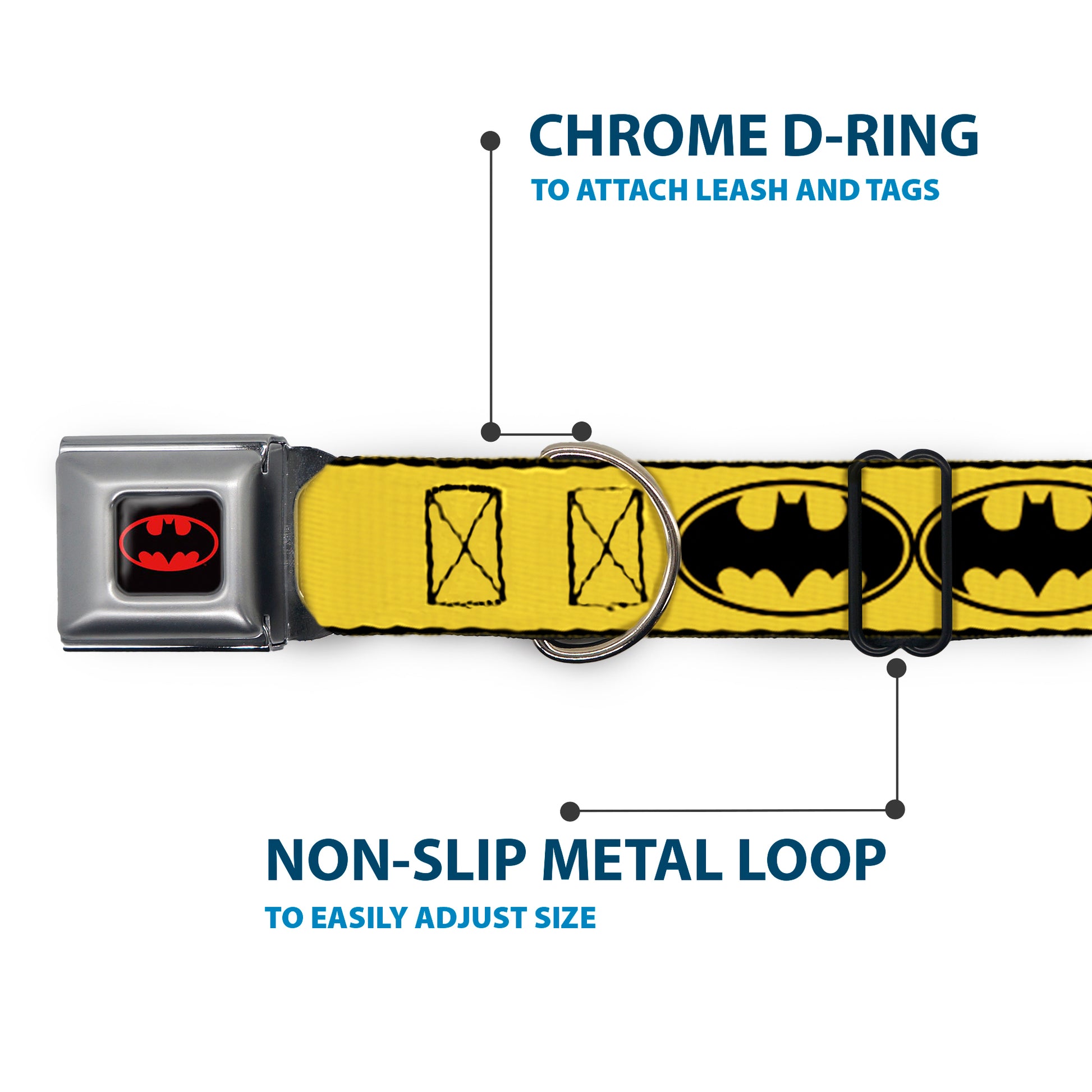 Batman Full Color Black Yellow Seatbelt Buckle Collar - Bat Signal-3 Yellow/Black/Yellow Seatbelt Buckle Collars DC Comics