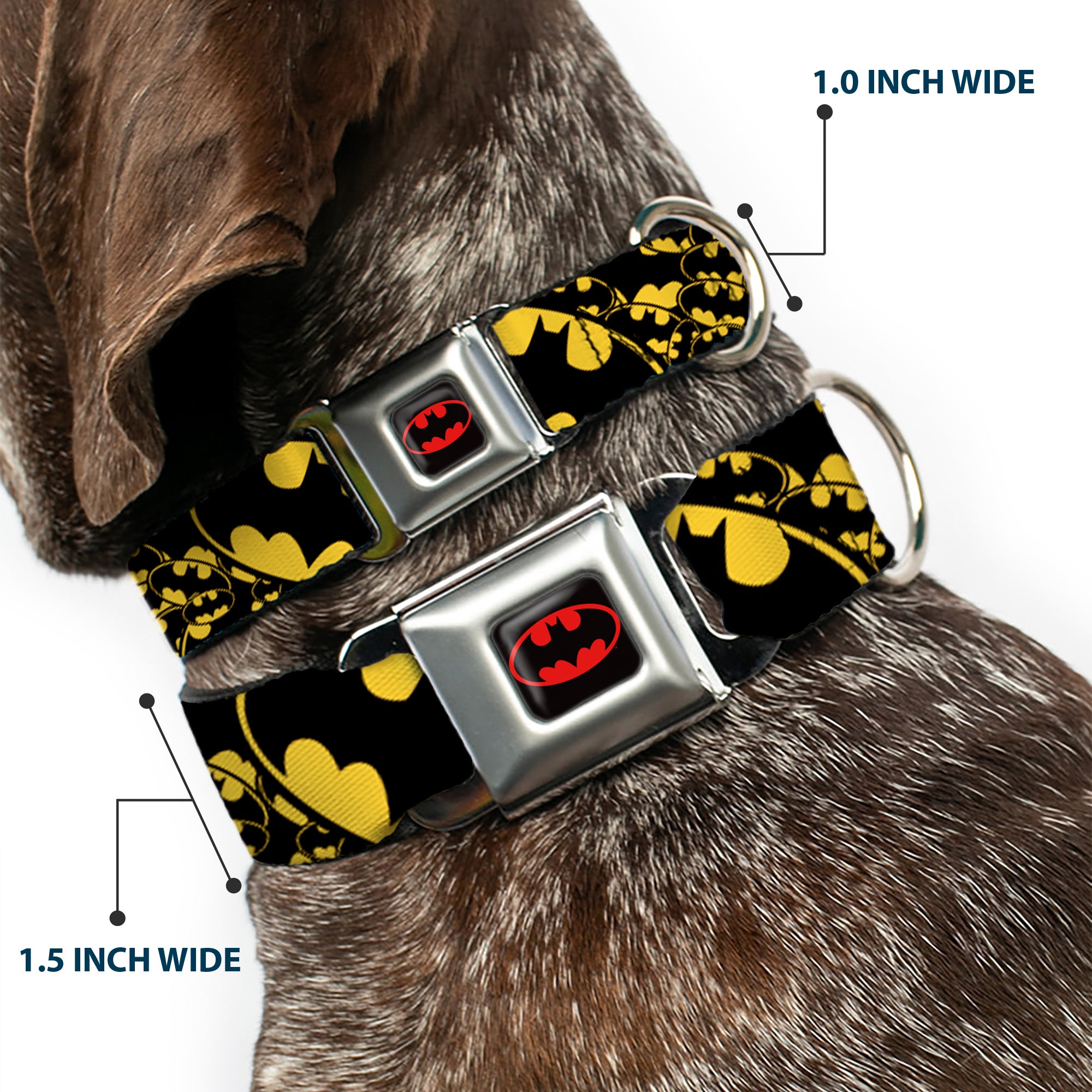 Batman Full Color Black Yellow Seatbelt Buckle Collar - Bat Signals Stacked w/CLOSE-UP Yellow/Black Seatbelt Buckle Collars DC Comics