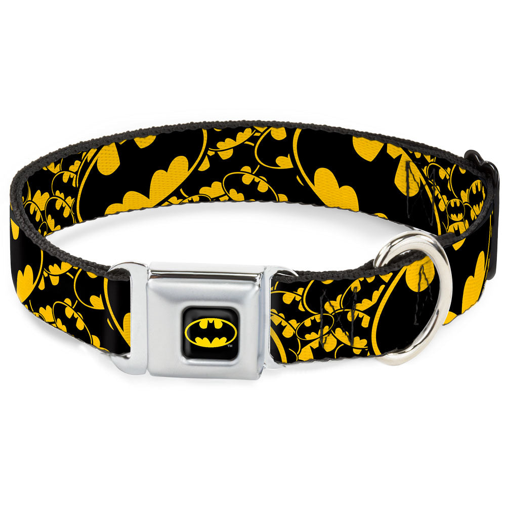Batman Full Color Black Yellow Seatbelt Buckle Collar - Bat Signals Stacked w/CLOSE-UP Yellow/Black Seatbelt Buckle Collars DC Comics