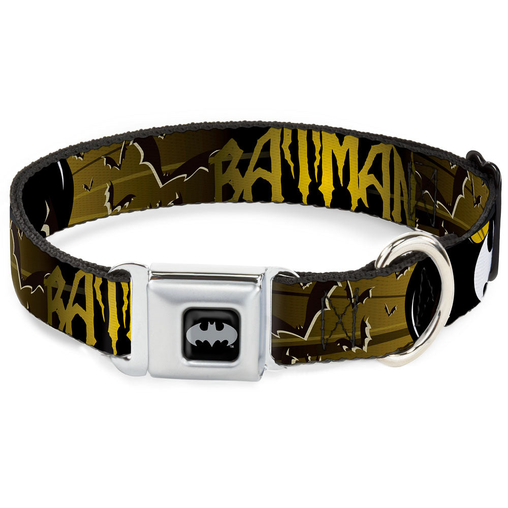 Batman Full Color Black Yellow Seatbelt Buckle Collar - BATMAN w/Bat Signals & Flying Bats Yellow/Black/White Seatbelt Buckle Collars DC Comics