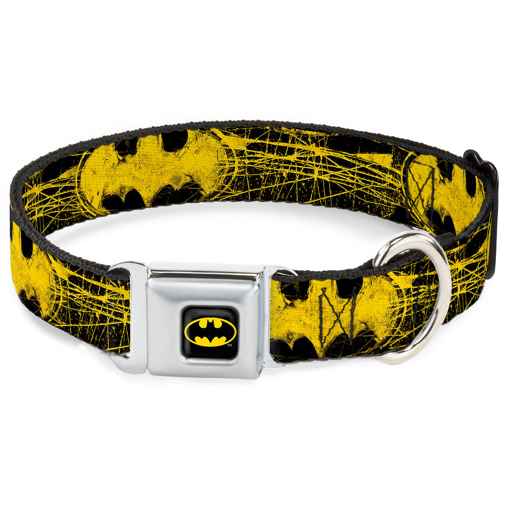 Batman Full Color Black Yellow Seatbelt Buckle Collar - Batman Shield CLOSE-UP Sketch Black/Yellow Seatbelt Buckle Collars DC Comics
