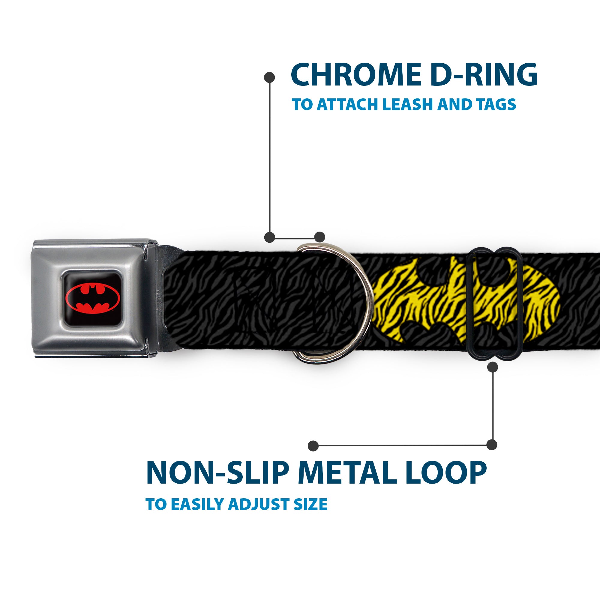 Batman Full Color Black Yellow Seatbelt Buckle Collar - Zebra Bat Signal Black/Gray/Yellow/Black Seatbelt Buckle Collars DC Comics