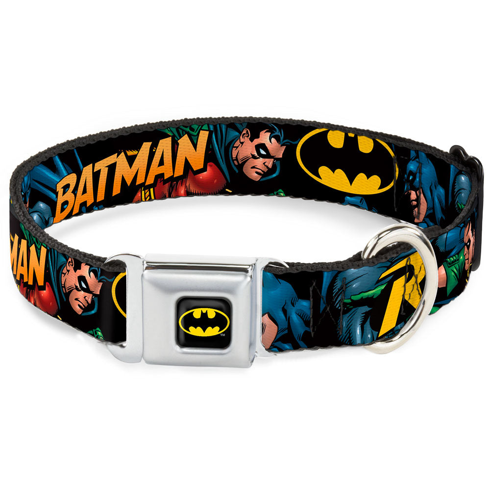 Batman Full Color Black Yellow Seatbelt Buckle Collar - Batman & Robin in Action w/Text Black Seatbelt Buckle Collars DC Comics