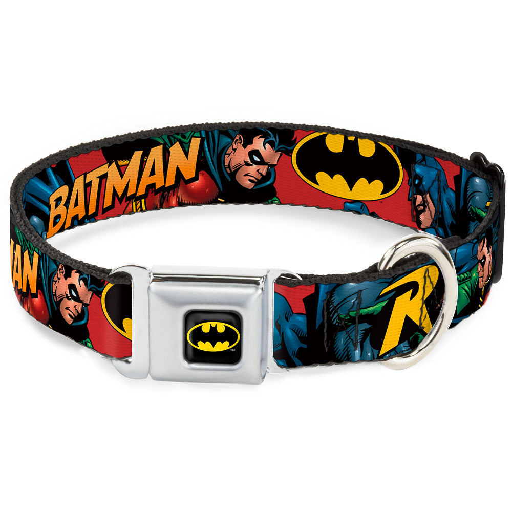 Batman Full Color Black Yellow Seatbelt Buckle Collar - Batman & Robin in Action w/Text Burgundy Seatbelt Buckle Collars DC Comics
