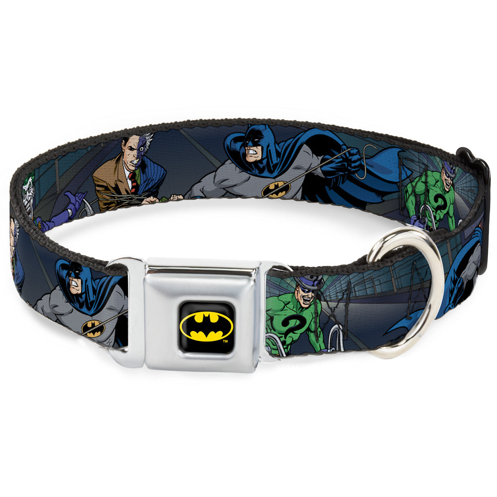 Batman Full Color Black Yellow Seatbelt Buckle Collar - Batman Battling Villains in Tunnel Seatbelt Buckle Collars DC Comics