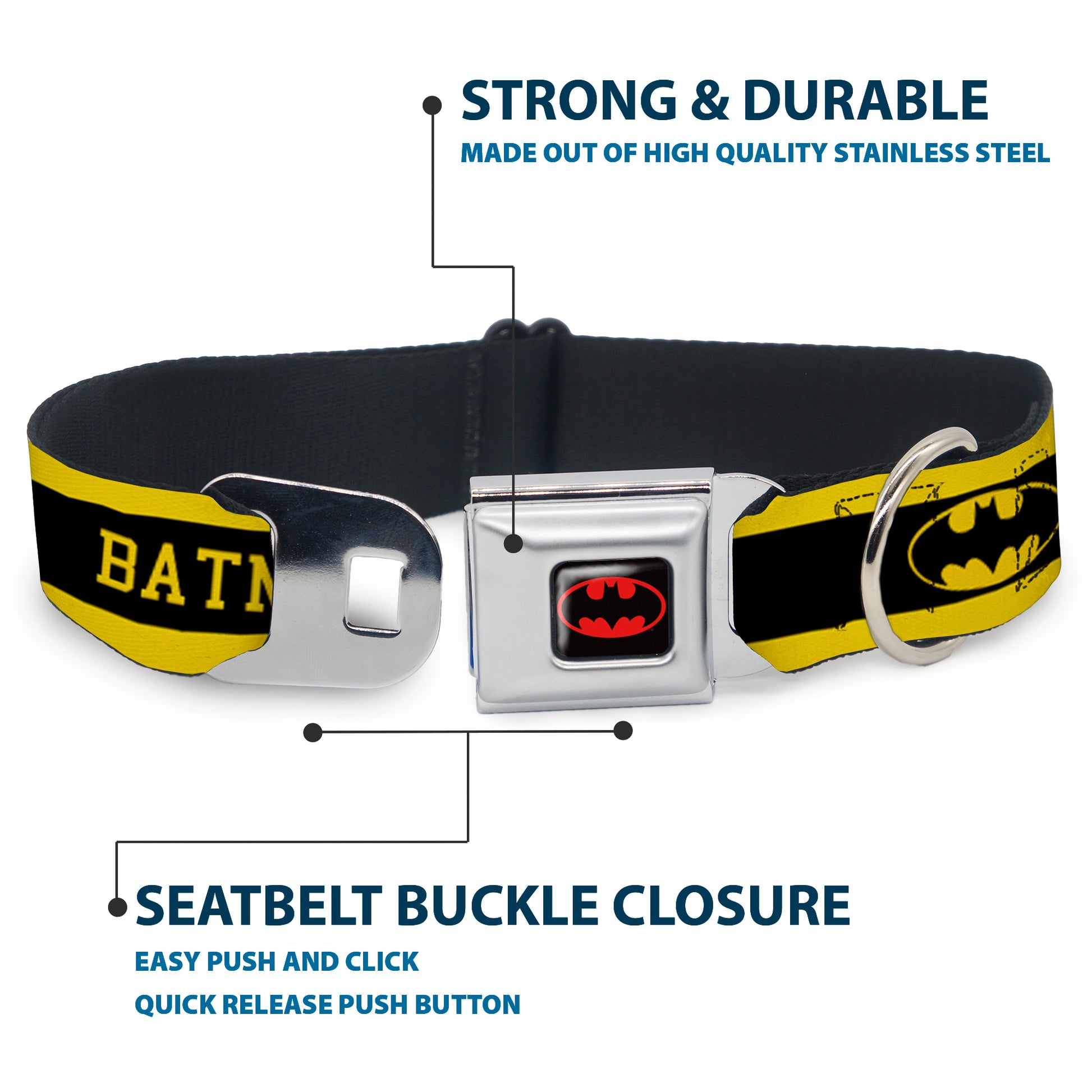 Batman Full Color Black Yellow Seatbelt Buckle Collar - BATMAN/Logo Stripe Yellow/Black Seatbelt Buckle Collars DC Comics