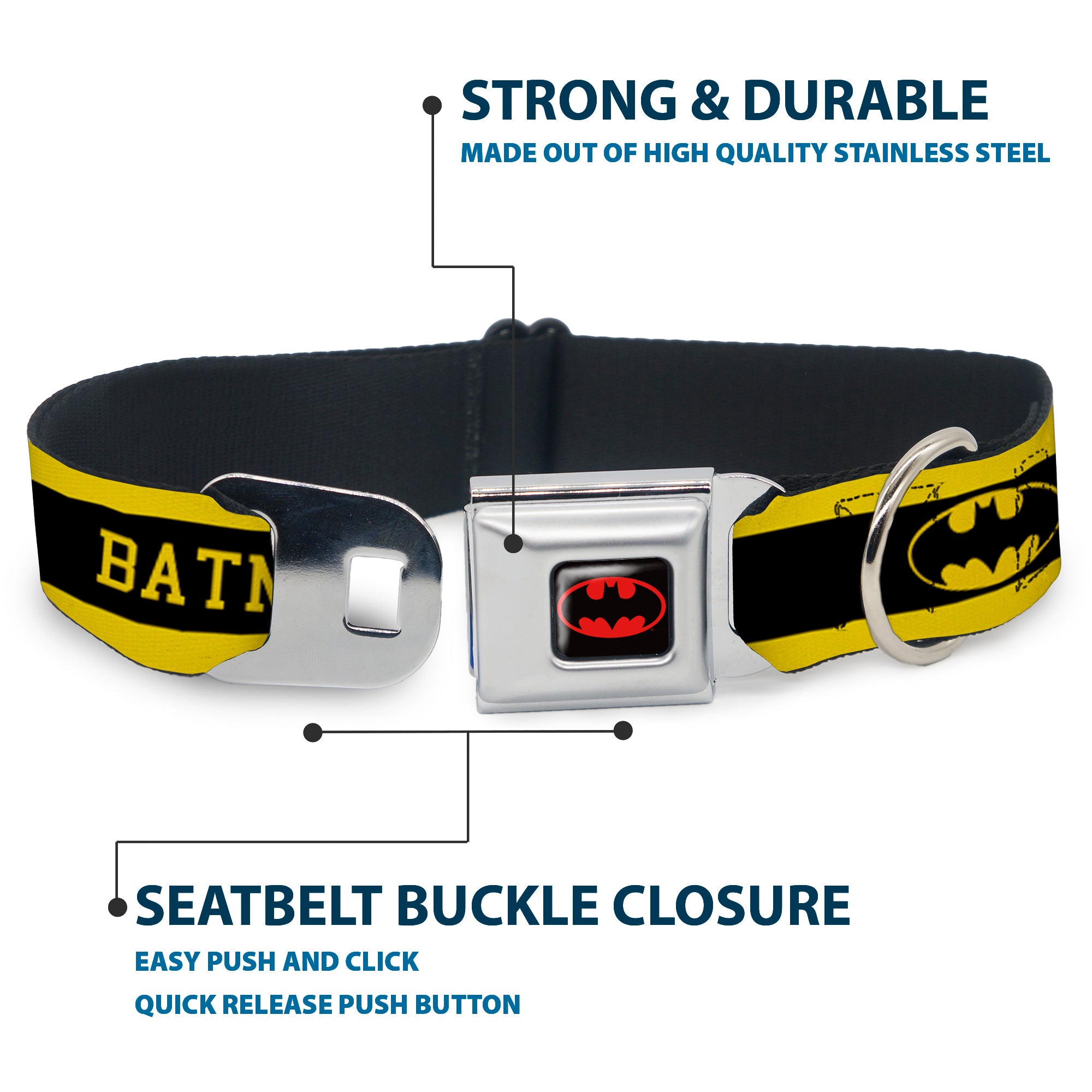Batman Full Color Black Yellow Seatbelt Buckle Collar - BATMAN/Logo Stripe Yellow/Black Seatbelt Buckle Collars DC Comics