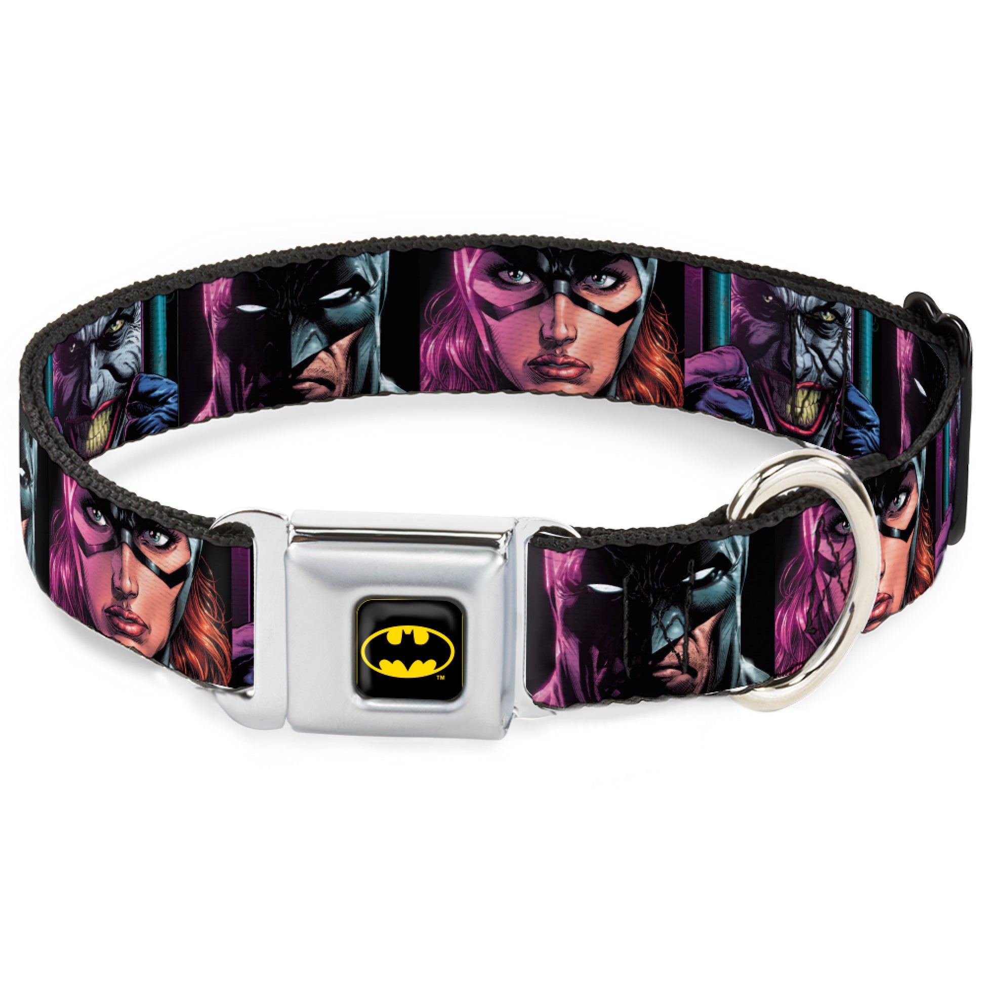 Batman Black/Yellow Seatbelt Buckle Collar - Batman Batgirl and Joker Comic Book Cover Face Close-Ups Black Seatbelt Buckle Collars DC Comics