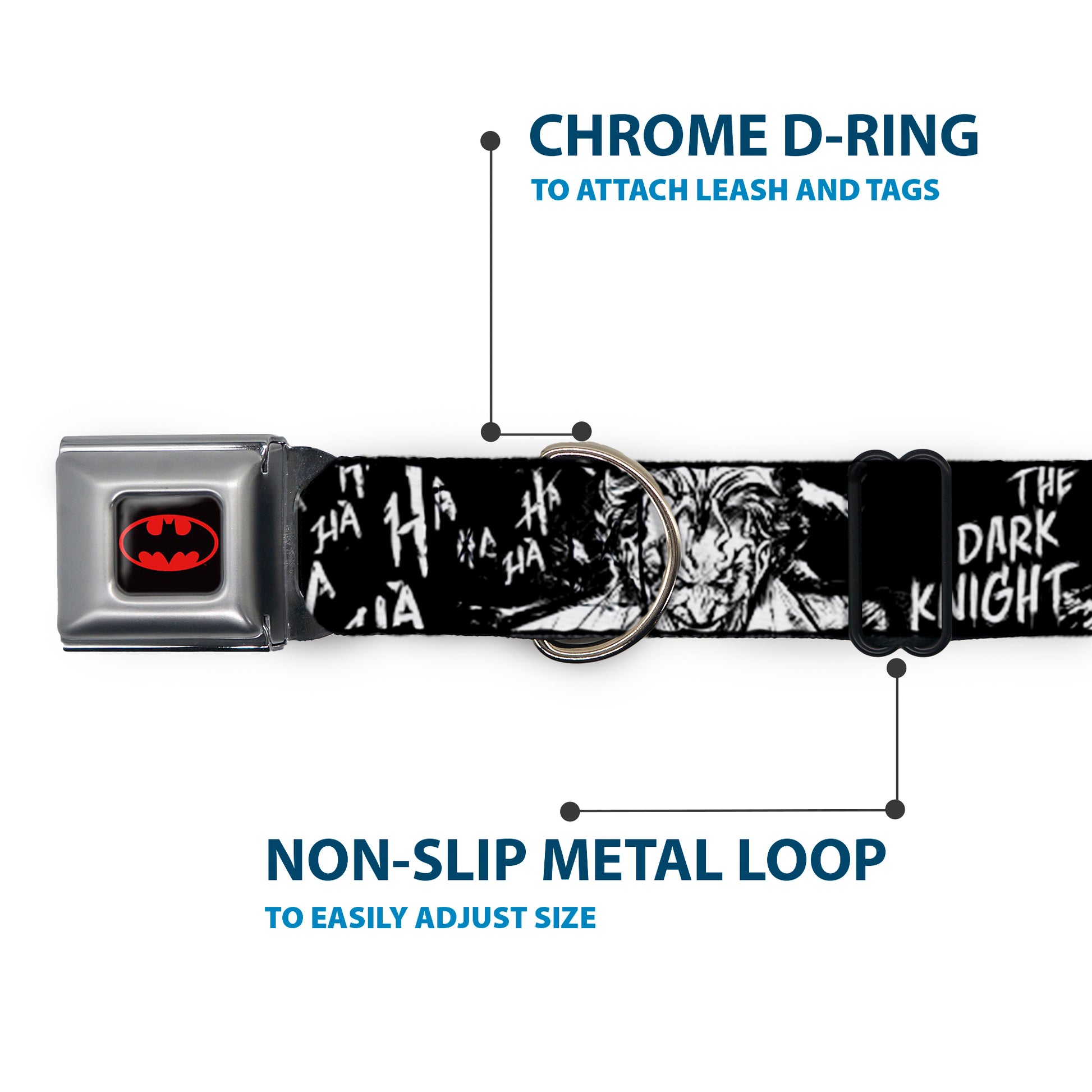 Batman Black/Yellow Seatbelt Buckle Collar - Batman THE DARK KNIGHT and Joker Smiling Sketch Close-Ups Black/White Seatbelt Buckle Collars DC Comics