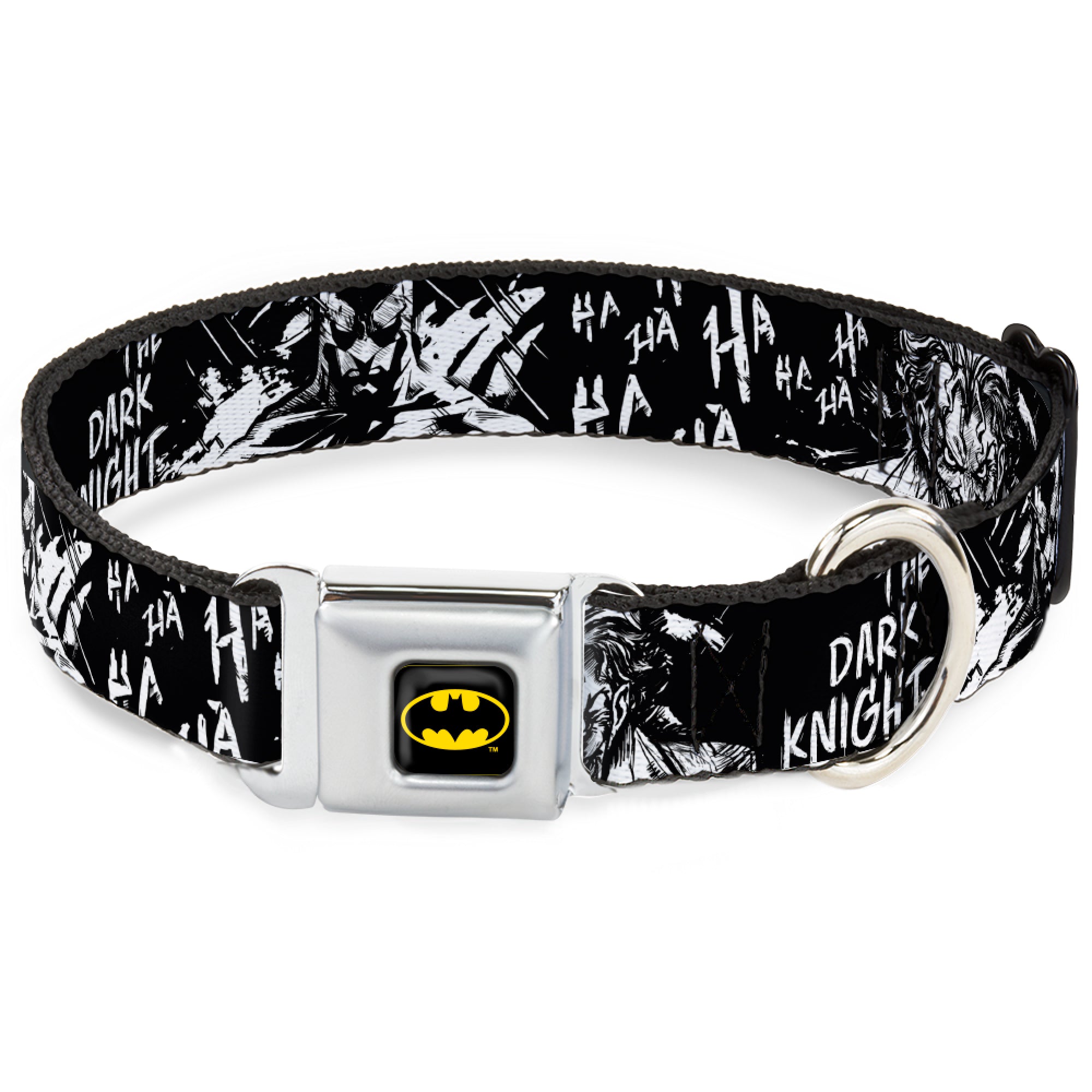 Batman Black/Yellow Seatbelt Buckle Collar - Batman THE DARK KNIGHT and Joker Smiling Sketch Close-Ups Black/White Seatbelt Buckle Collars DC Comics
