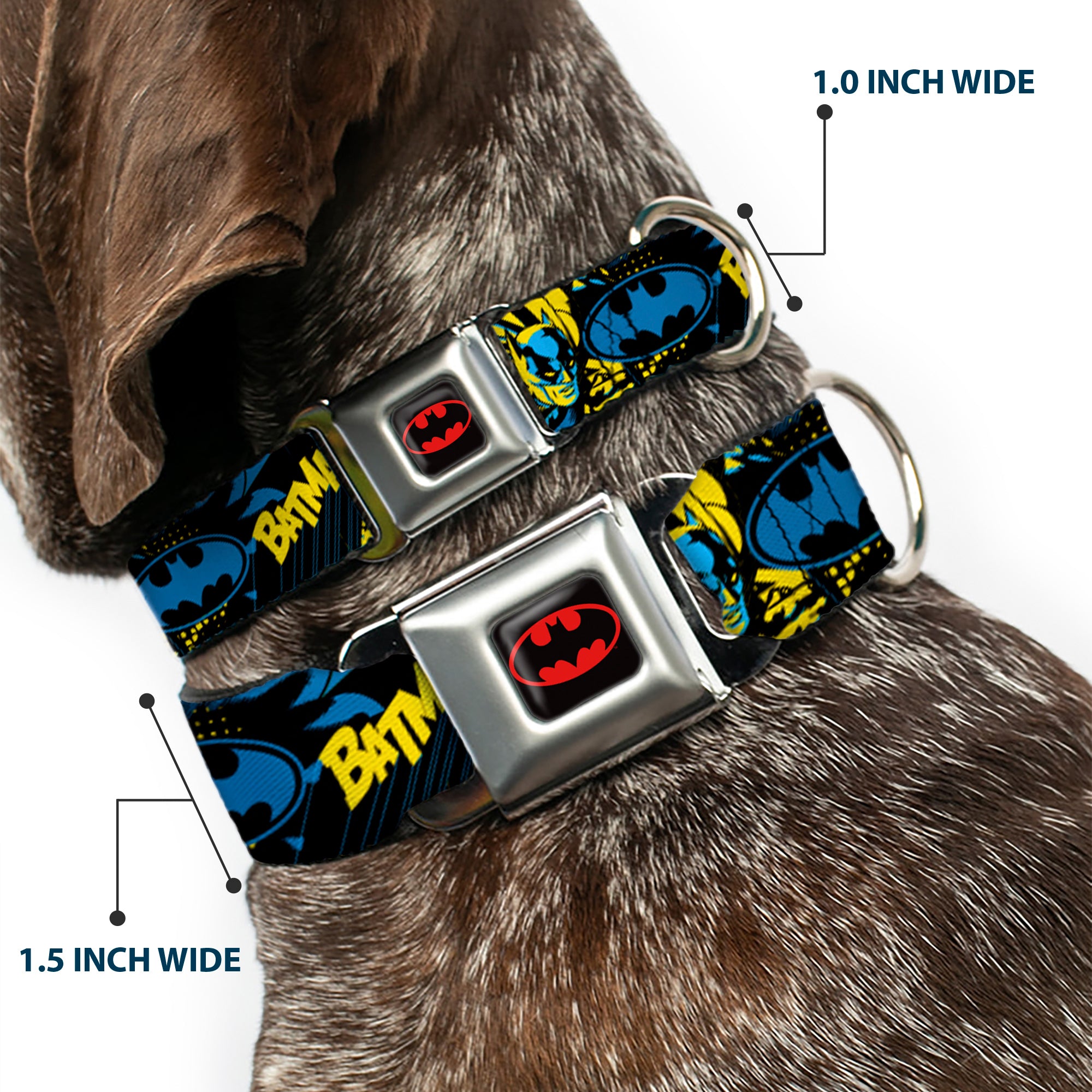 Batman Black/Yellow Seatbelt Buckle Collar - BATMAN Poses and Logo Collage Black/Blue/Yellow Seatbelt Buckle Collars DC Comics