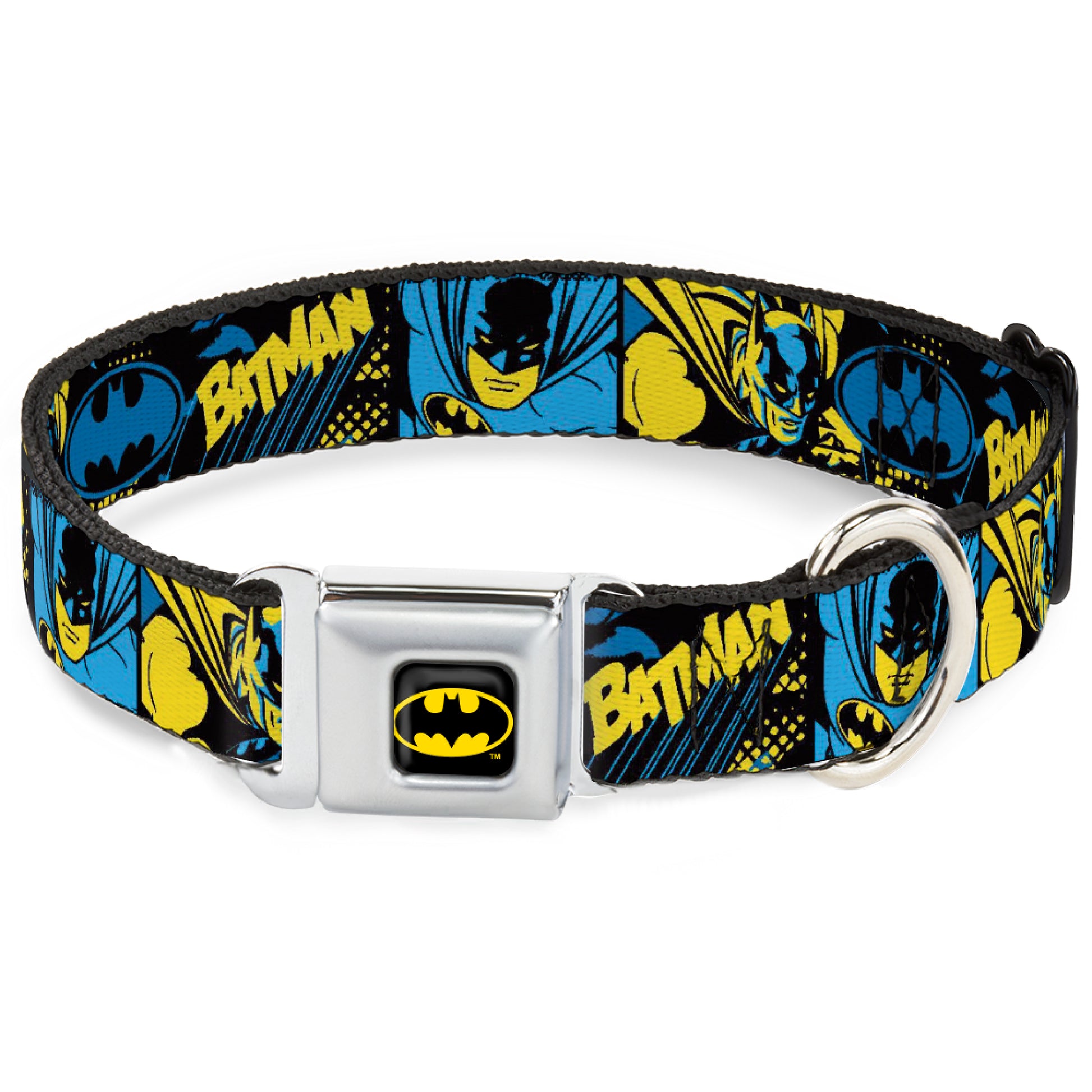 Batman Black/Yellow Seatbelt Buckle Collar - BATMAN Poses and Logo Collage Black/Blue/Yellow Seatbelt Buckle Collars DC Comics