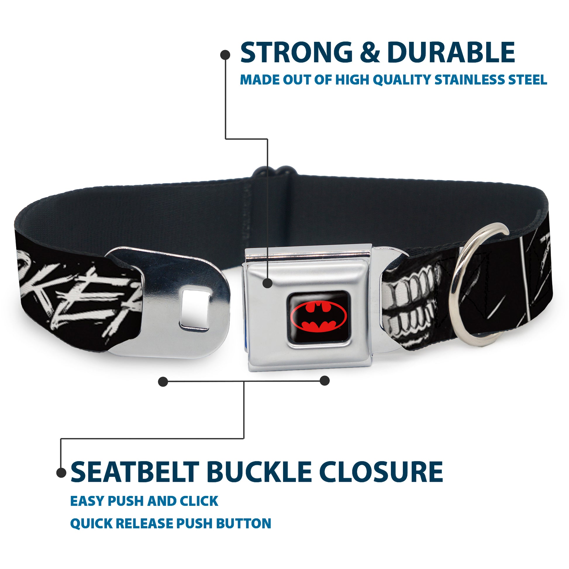 Batman Black/Yellow Seatbelt Buckle Collar - THE JOKER Smiling Eyes Sketch Close-Up Black/White Seatbelt Buckle Collars DC Comics