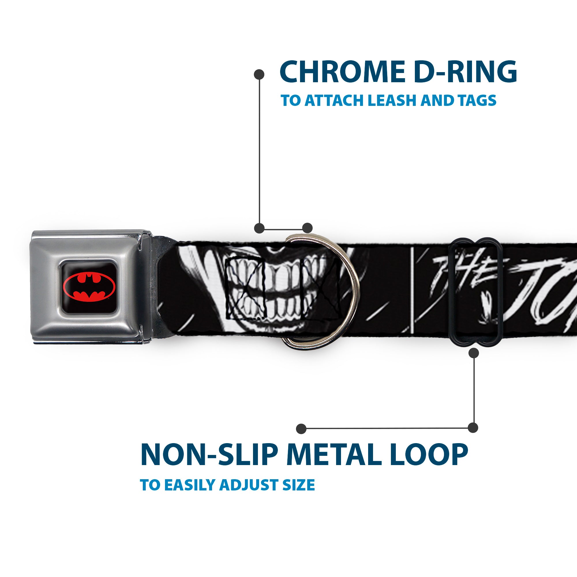 Batman Black/Yellow Seatbelt Buckle Collar - THE JOKER Smiling Eyes Sketch Close-Up Black/White Seatbelt Buckle Collars DC Comics