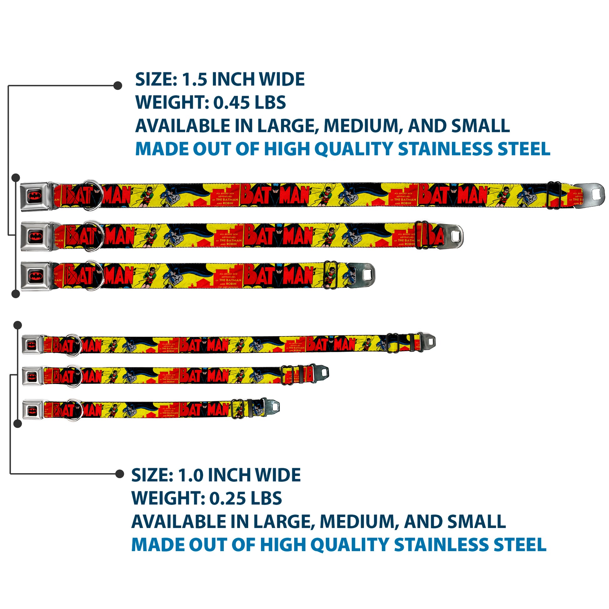 Classic BATMAN Comic Logo Full Color Yellow/Black/Red Seatbelt Buckle Collar - Classic BATMAN Issue #1 Robin & Batman Cover Pose Yellow/Red Seatbelt Buckle Collars DC Comics