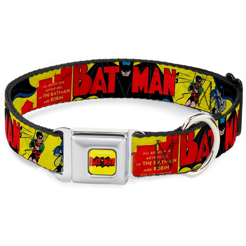 Classic BATMAN Comic Logo Full Color Yellow/Black/Red Seatbelt Buckle Collar - Classic BATMAN Issue #1 Robin & Batman Cover Pose Yellow/Red Seatbelt Buckle Collars DC Comics