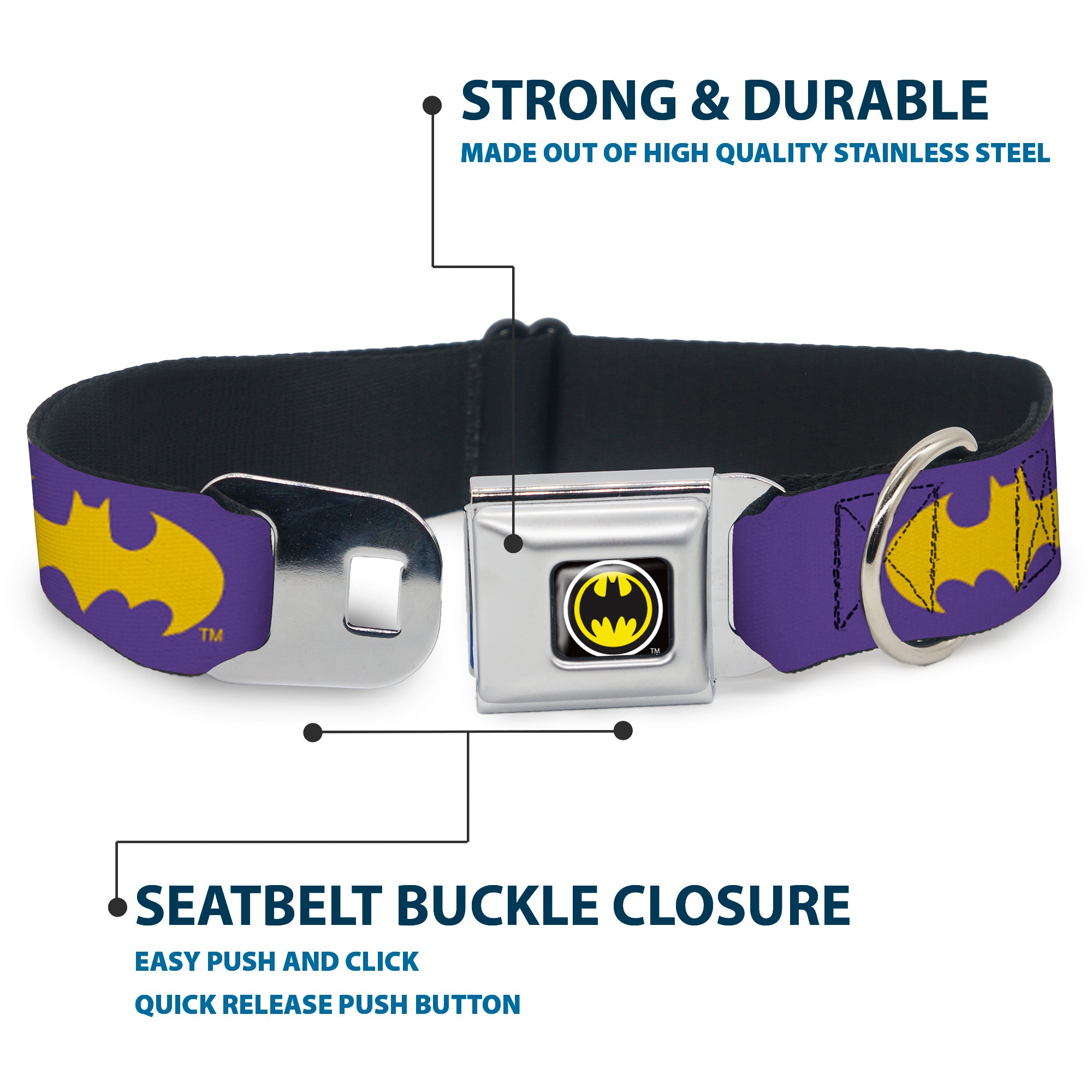 Batman Signal Full Color Purple Yellow Seatbelt Buckle Collar - Batman Signal Purple/Yellow Seatbelt Buckle Collars DC Comics