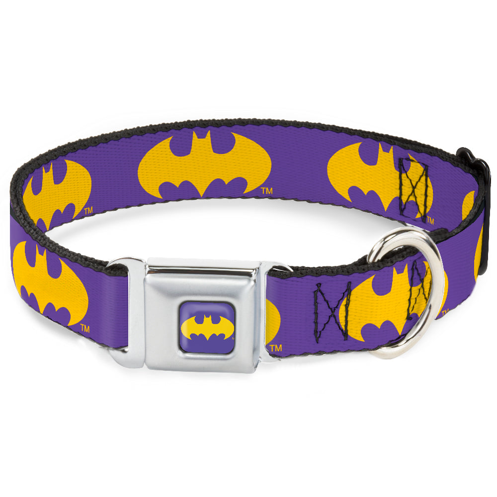 Batman Signal Full Color Purple Yellow Seatbelt Buckle Collar - Batman Signal Purple/Yellow Seatbelt Buckle Collars DC Comics