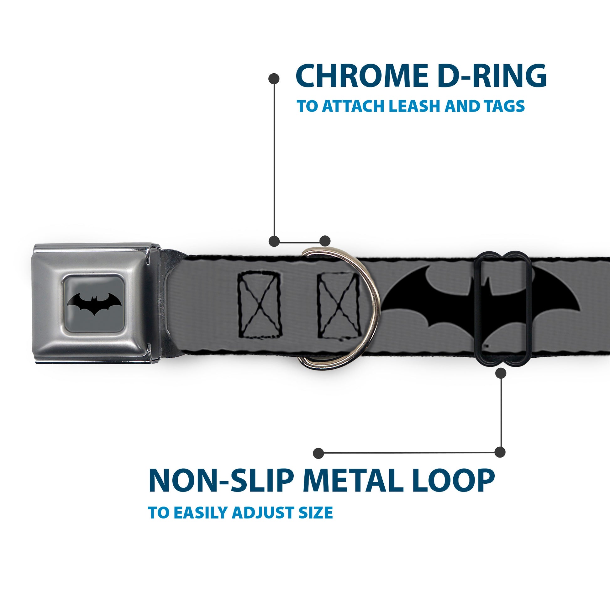 Retro Bat Logo Full Color Gray/Black Seatbelt Buckle Collar - Retro Bat Logo Gray/Black Seatbelt Buckle Collars DC Comics