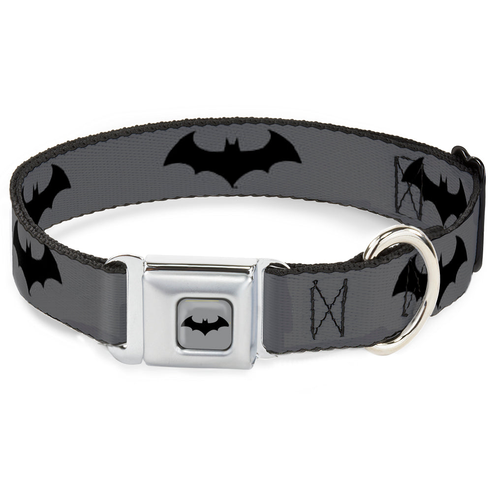 Retro Bat Logo Full Color Gray/Black Seatbelt Buckle Collar - Retro Bat Logo Gray/Black Seatbelt Buckle Collars DC Comics