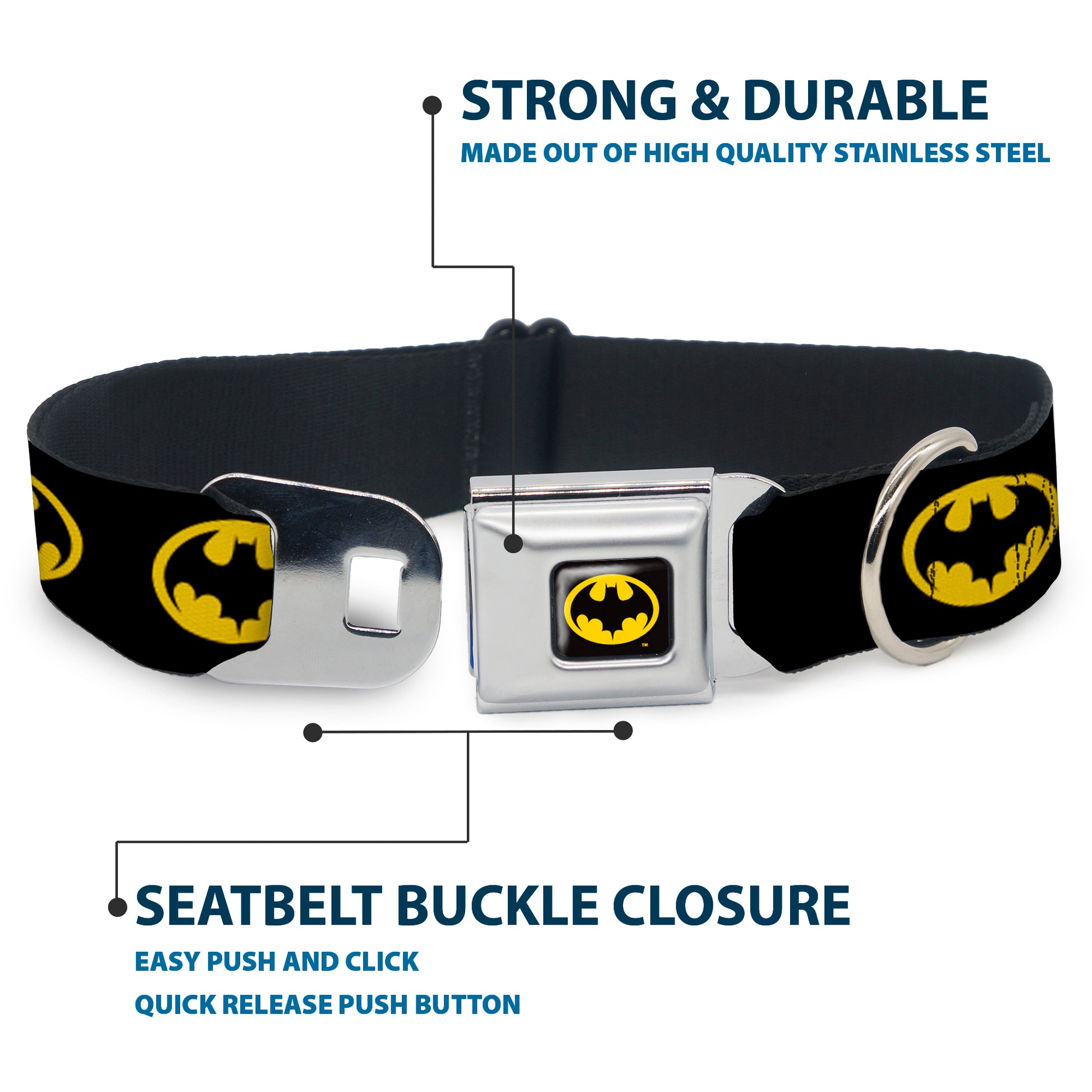 Batman 1989 Logo Full Color Black/Yellow Seatbelt Buckle Collar - Batman 1989 Logo Black/Yellow Seatbelt Buckle Collars DC Comics