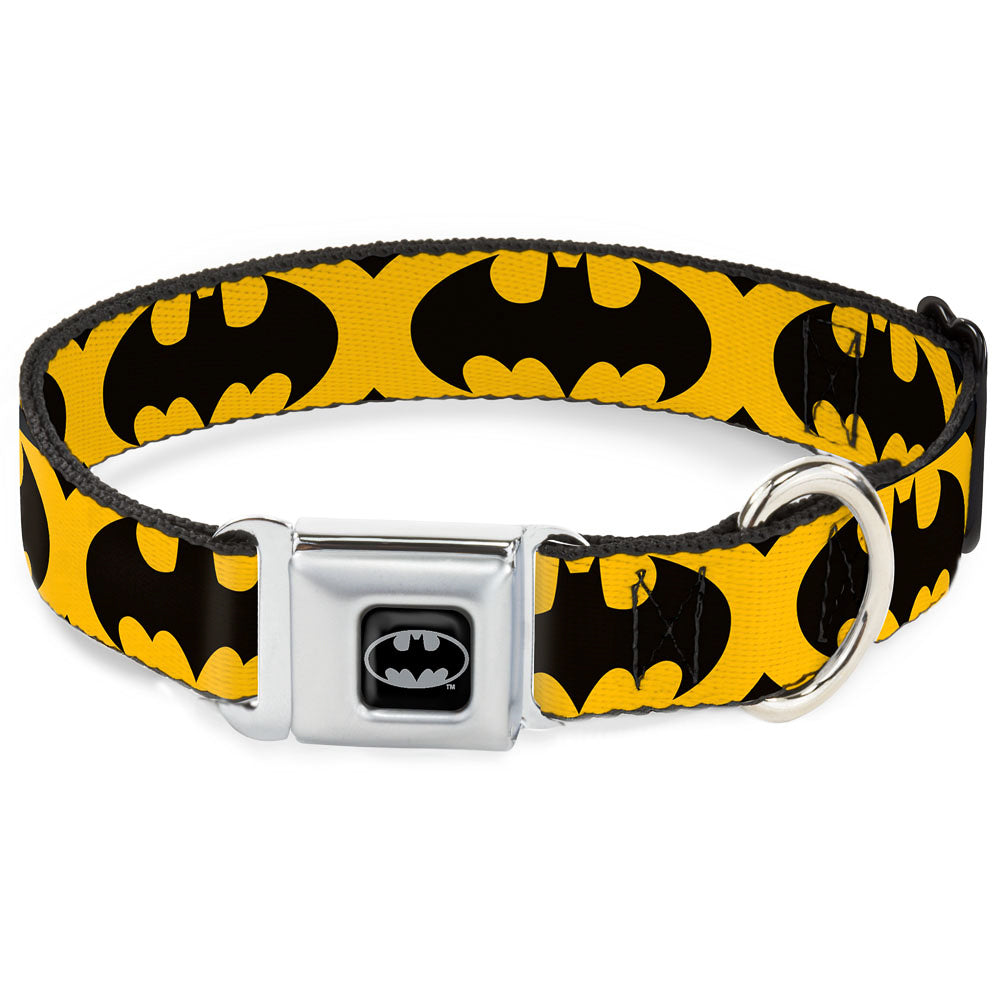 Batman Full Color Black Silver Black Seatbelt Buckle Collar - Bat Signal-5 Black/Yellow/Black Seatbelt Buckle Collars DC Comics