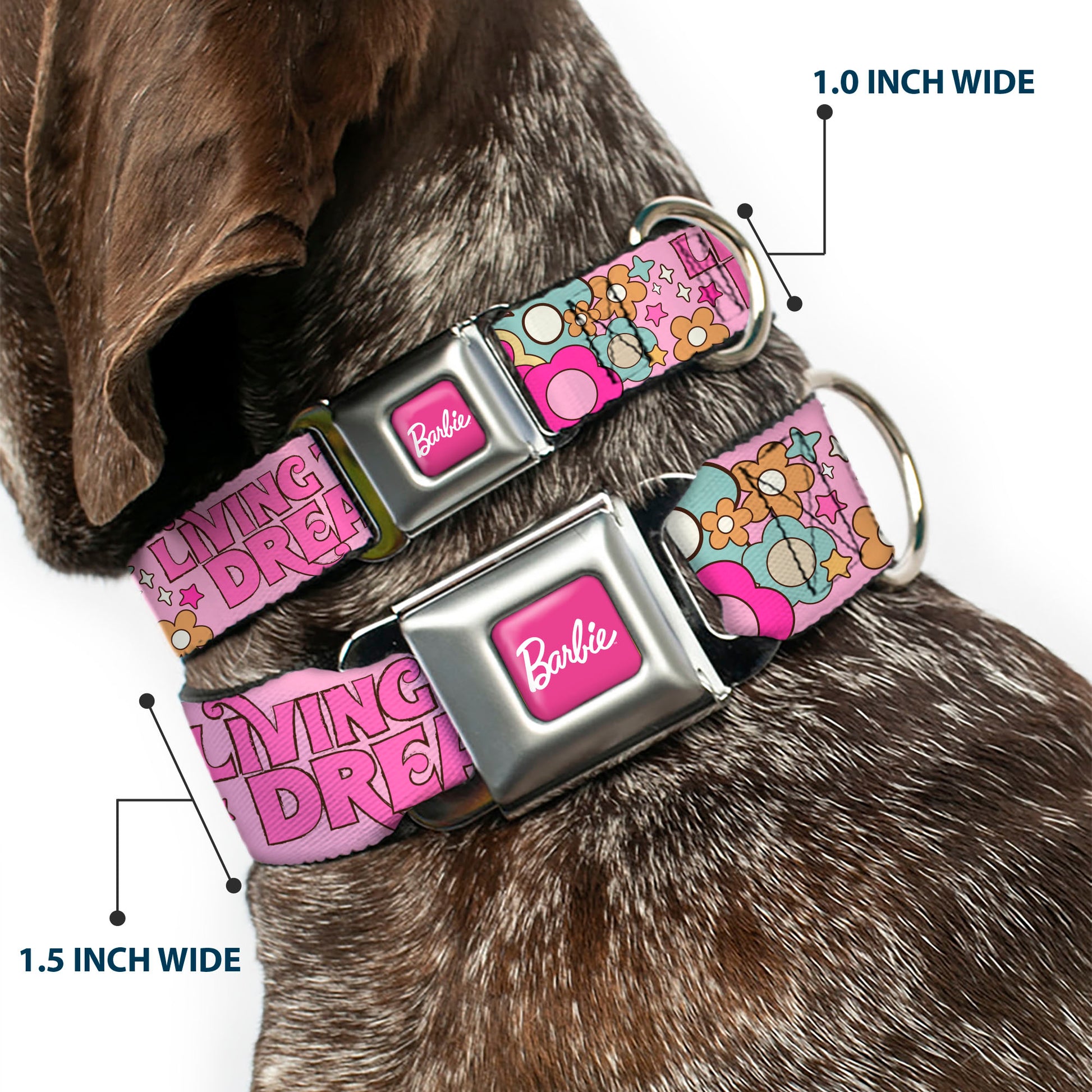 BARBIE Script Signature Full Color Hot Pink/White Seatbelt Buckle Collar - BARBIE LIVING THE DREAM LIFE Icons Collage Pinks Seatbelt Buckle Collars Barbie