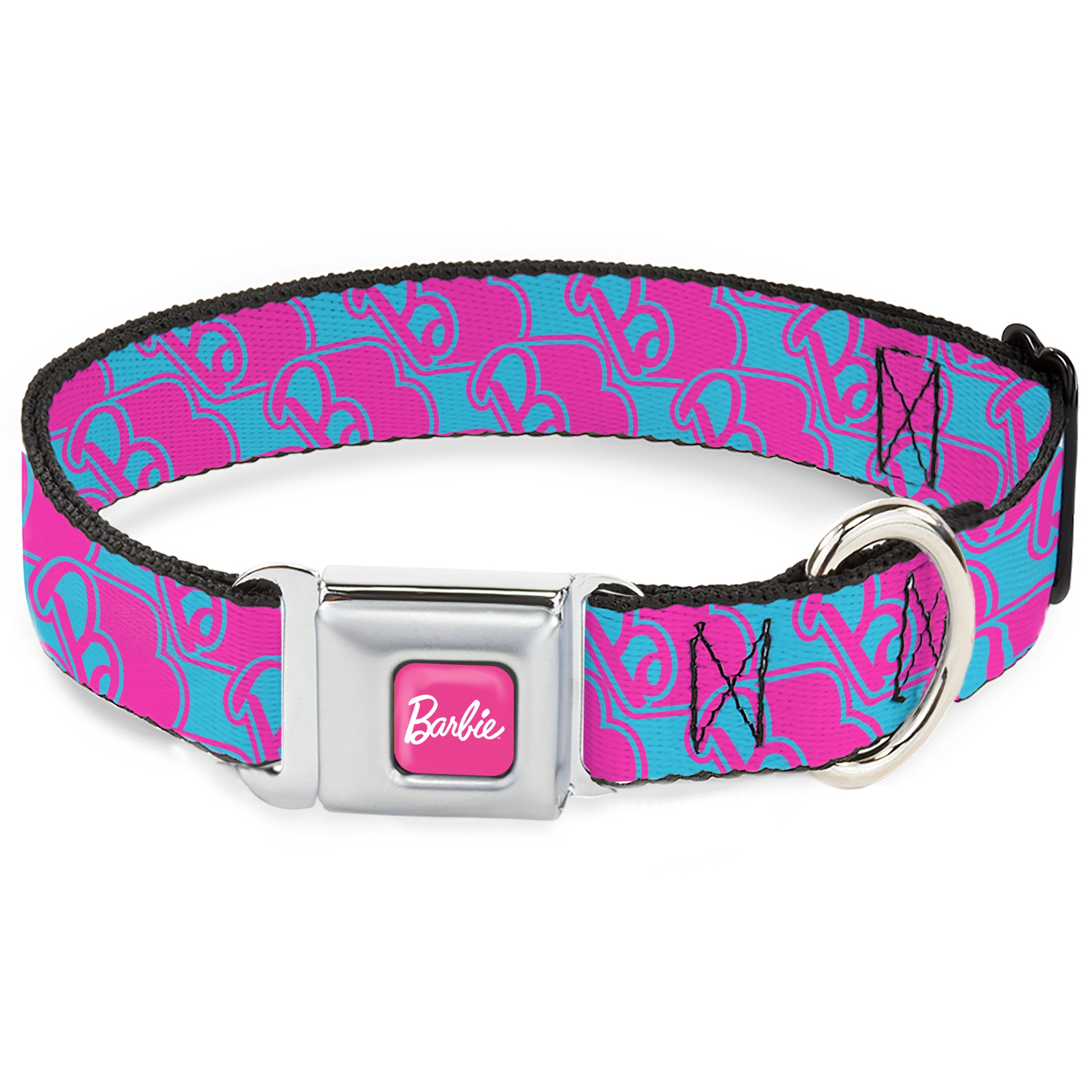 BARBIE Script Signature Full Color Hot Pink/White Seatbelt Buckle Collar - Barbie B Icon Blue/Pink Seatbelt Buckle Collars Barbie