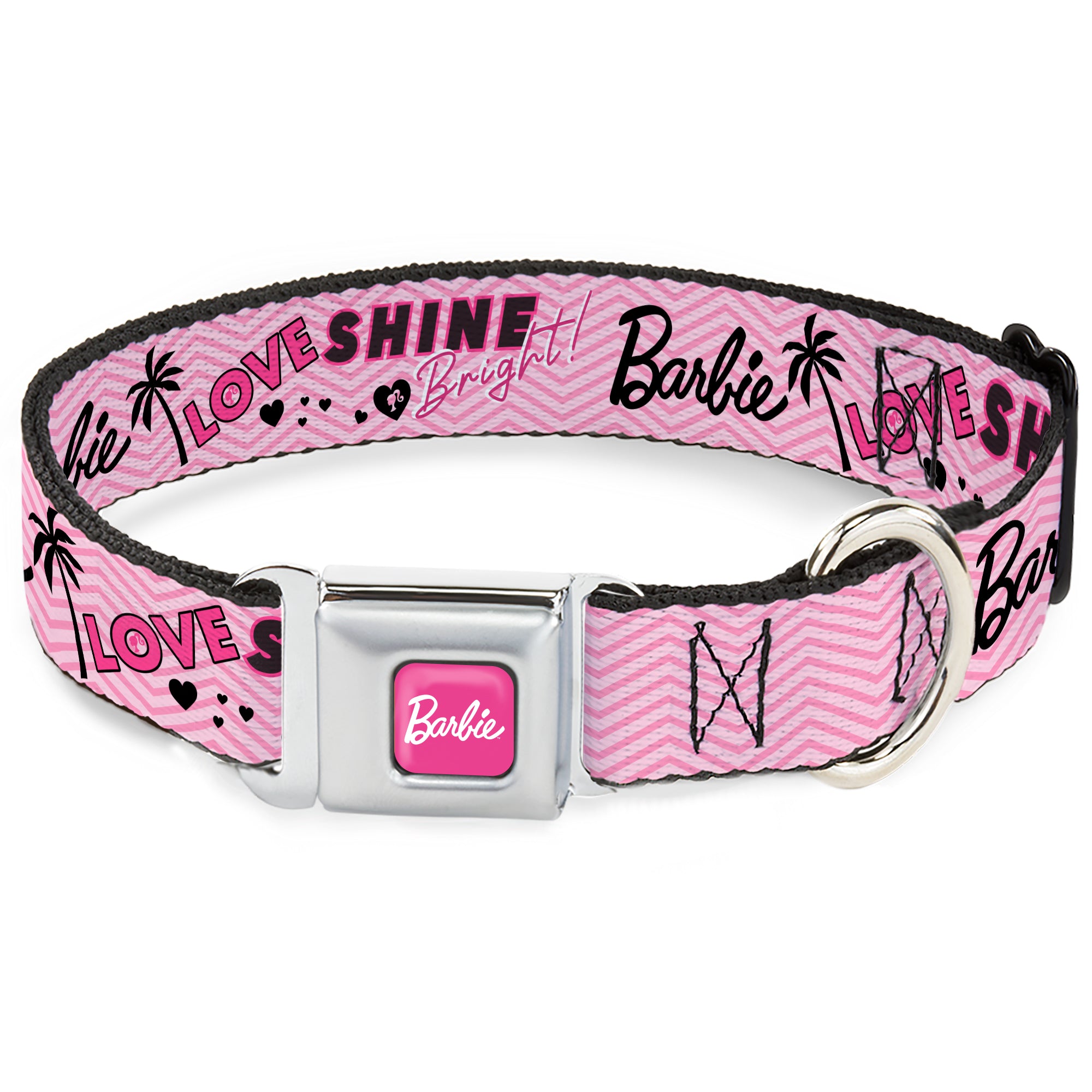 BARBIE Script Signature Full Color Hot Pink/White Seatbelt Buckle Collar - BARBIE LOVE SHINE BRIGHT Chevron Striping Pinks Seatbelt Buckle Collars Barbie