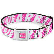 BARBIE Script Signature Full Color Hot Pink/White Seatbelt Buckle Collar - BARBIE Text and Polka Dots Pinks/White Seatbelt Buckle Collars Barbie