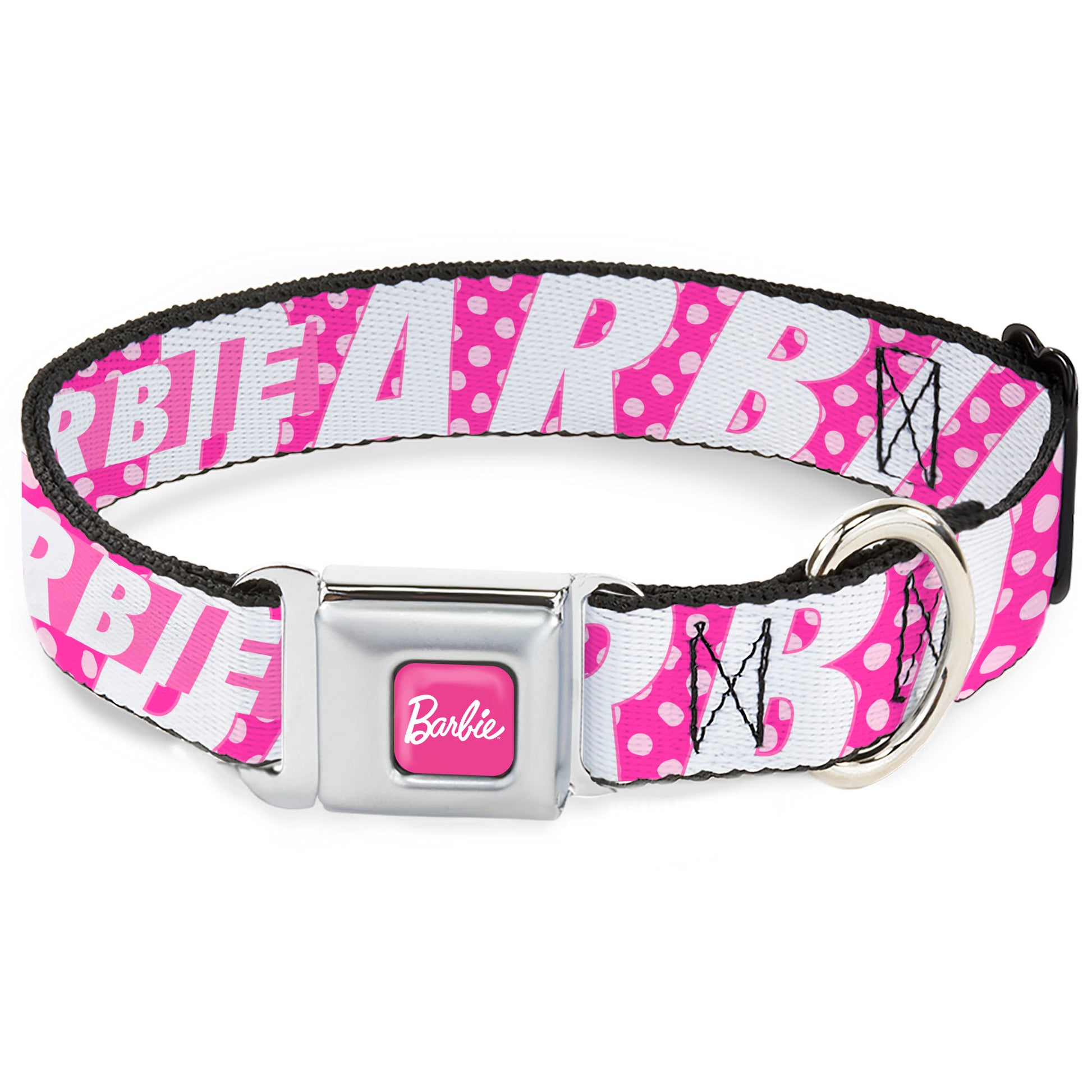 BARBIE Script Signature Full Color Hot Pink/White Seatbelt Buckle Collar - BARBIE Text and Polka Dots Pinks/White Seatbelt Buckle Collars Barbie