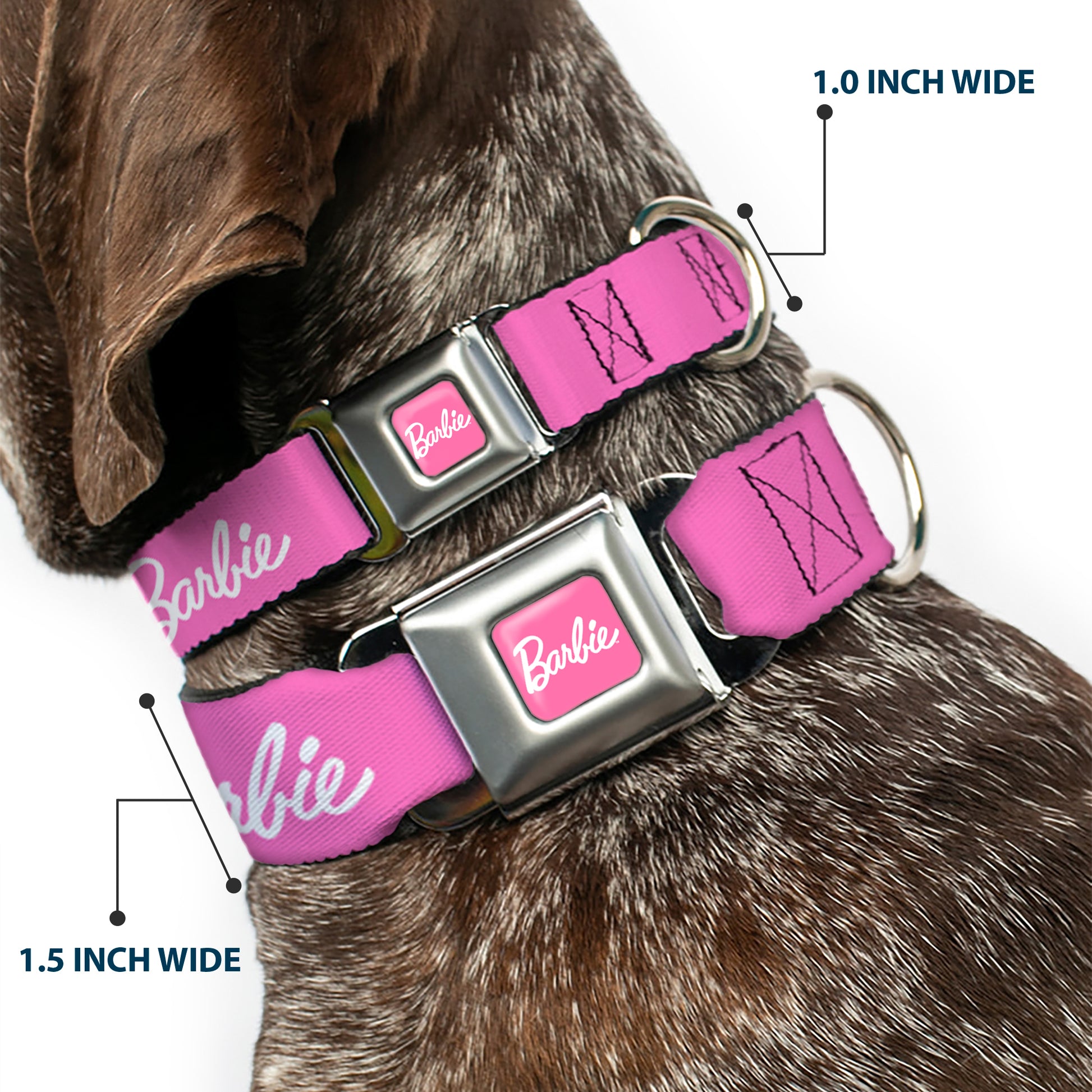 BARBIE Script Signature Full Color Pink/White Seatbelt Buckle Collar - BARBIE Script Signature Logo Pink/White Seatbelt Buckle Collars Barbie