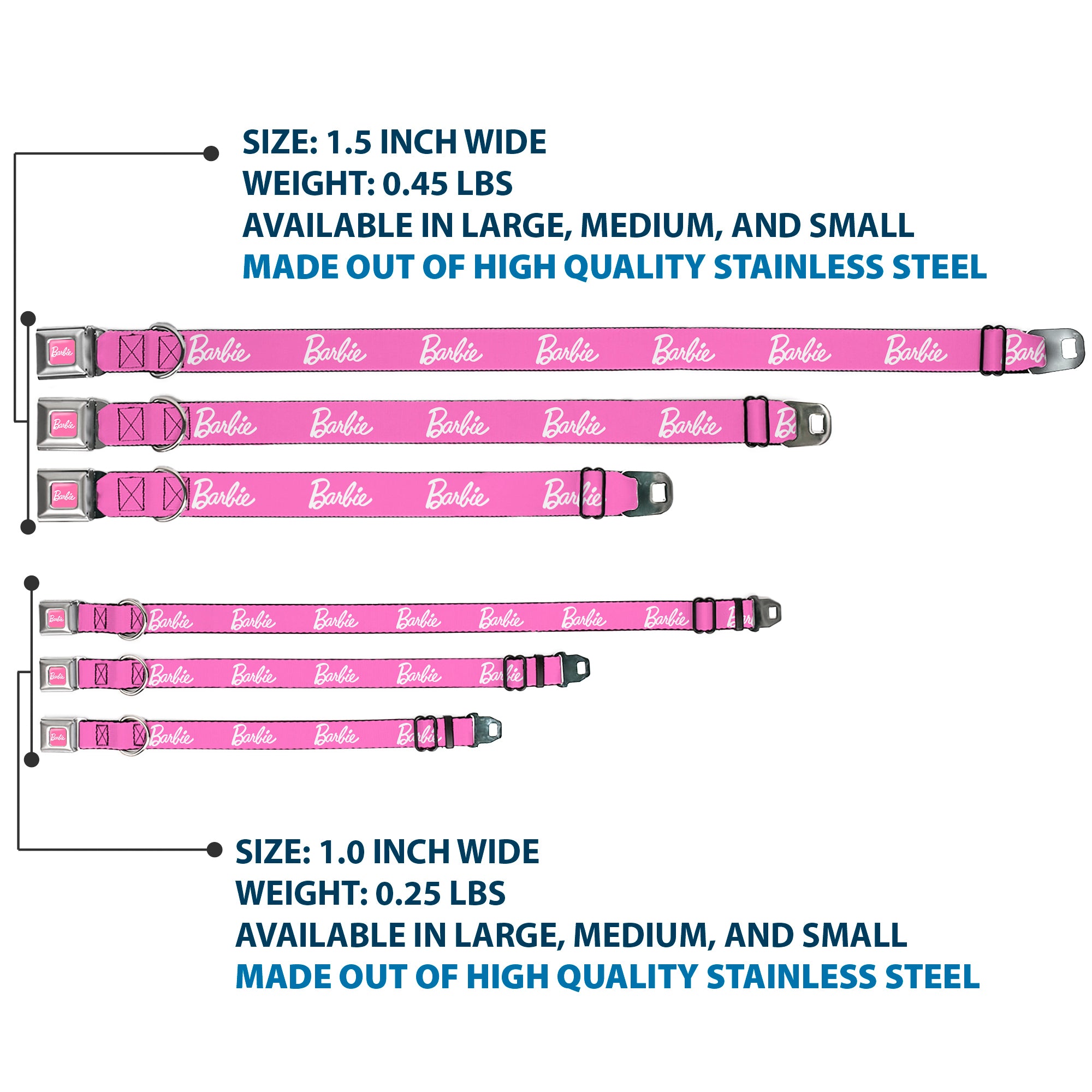 BARBIE Script Signature Full Color Pink/White Seatbelt Buckle Collar - BARBIE Script Signature Logo Pink/White Seatbelt Buckle Collars Barbie