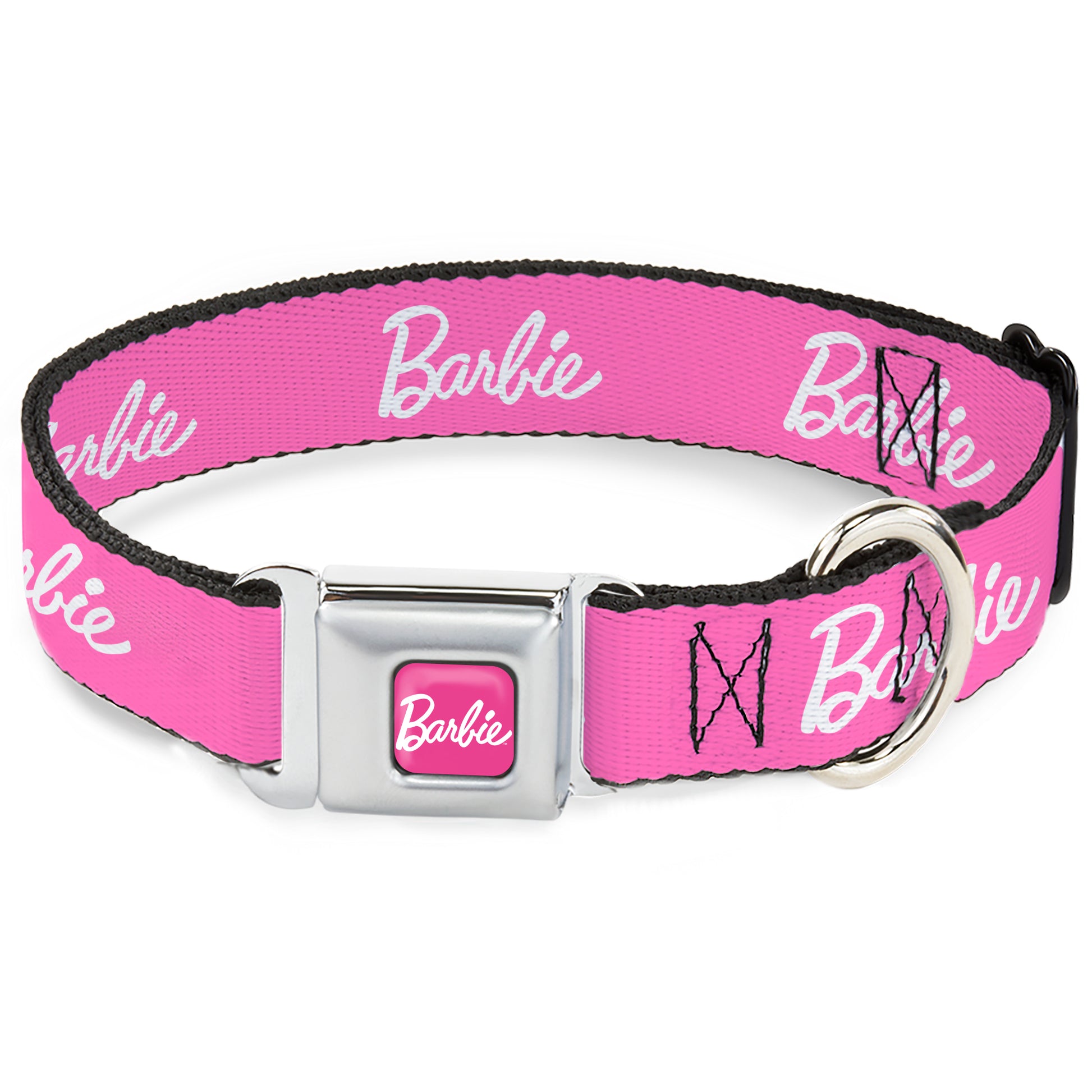 BARBIE Script Signature Full Color Pink/White Seatbelt Buckle Collar - BARBIE Script Signature Logo Pink/White Seatbelt Buckle Collars Barbie