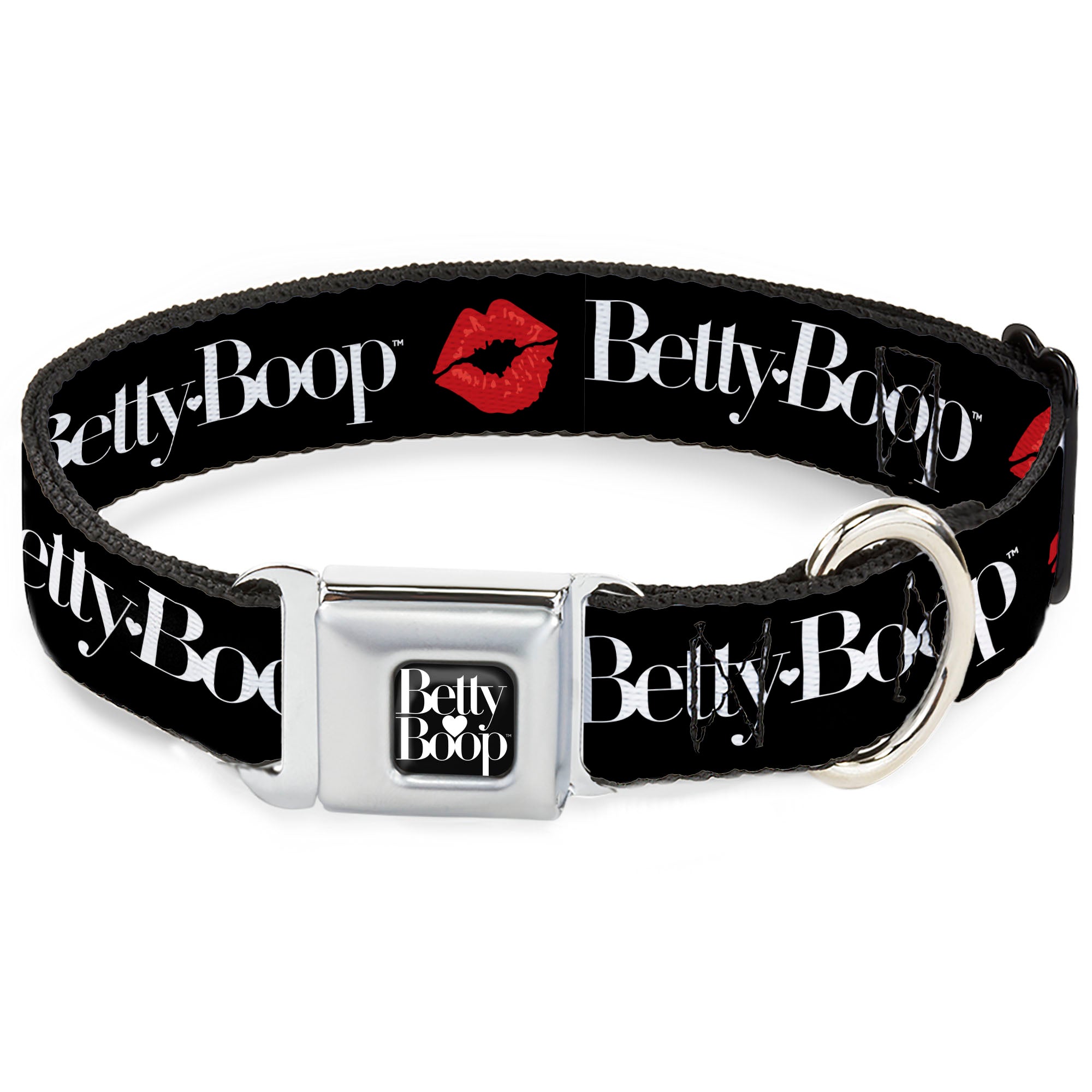 BETTY BOOP Text Heart Logo Full Color Black/White Seatbelt Buckle Collar - BETTY BOOP Text and Kiss Black/White/Red Seatbelt Buckle Collars Betty Boop