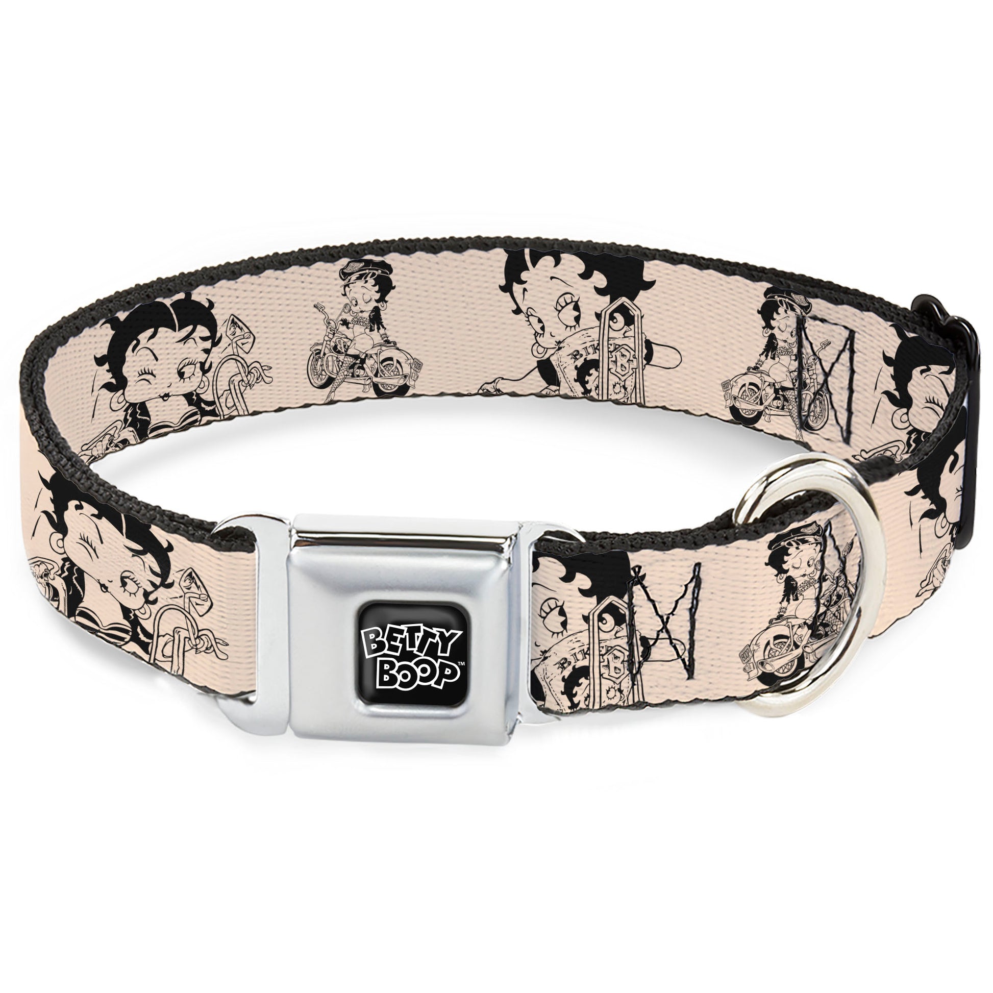 BETTY BOOP Text Heart Logo Full Color Black/White Seatbelt Buckle Collar - Betty Boop Biker Betty Poses Beige/Black Seatbelt Buckle Collars Betty Boop