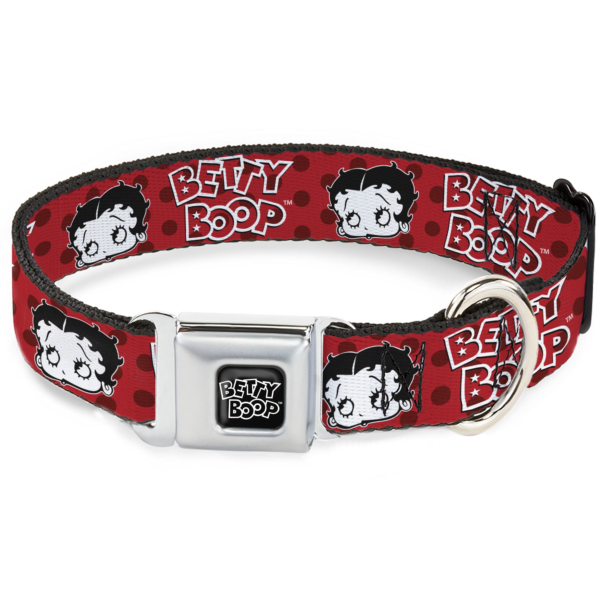 BETTY BOOP Text Heart Logo Full Color Black/White Seatbelt Buckle Collar - BETTY BOOP Face and Text Polka Dot Reds/Black/White Seatbelt Buckle Collars Betty Boop